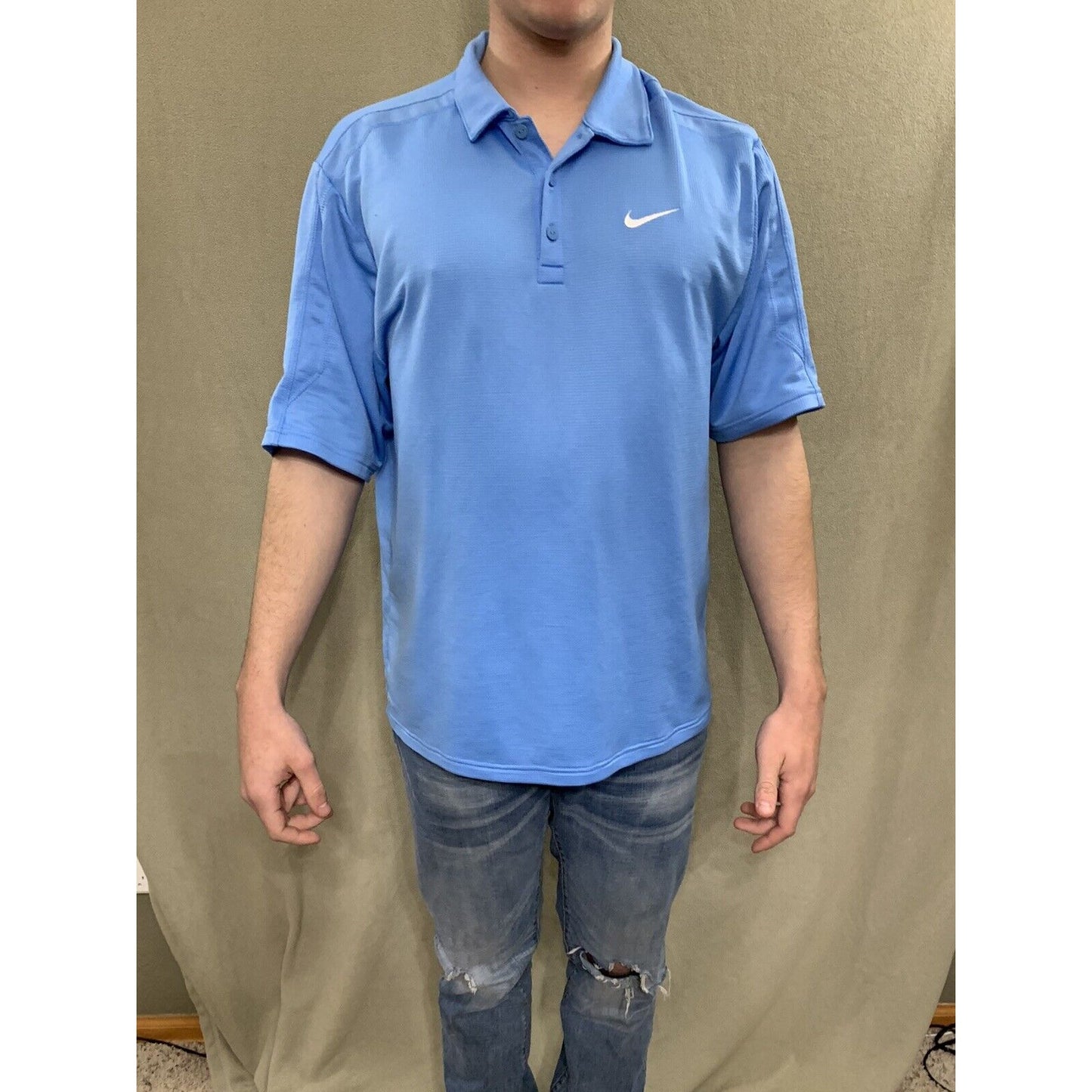 Nike Mens Large Golf Polo Blue Short Sleeve Shirt Dri Fit
