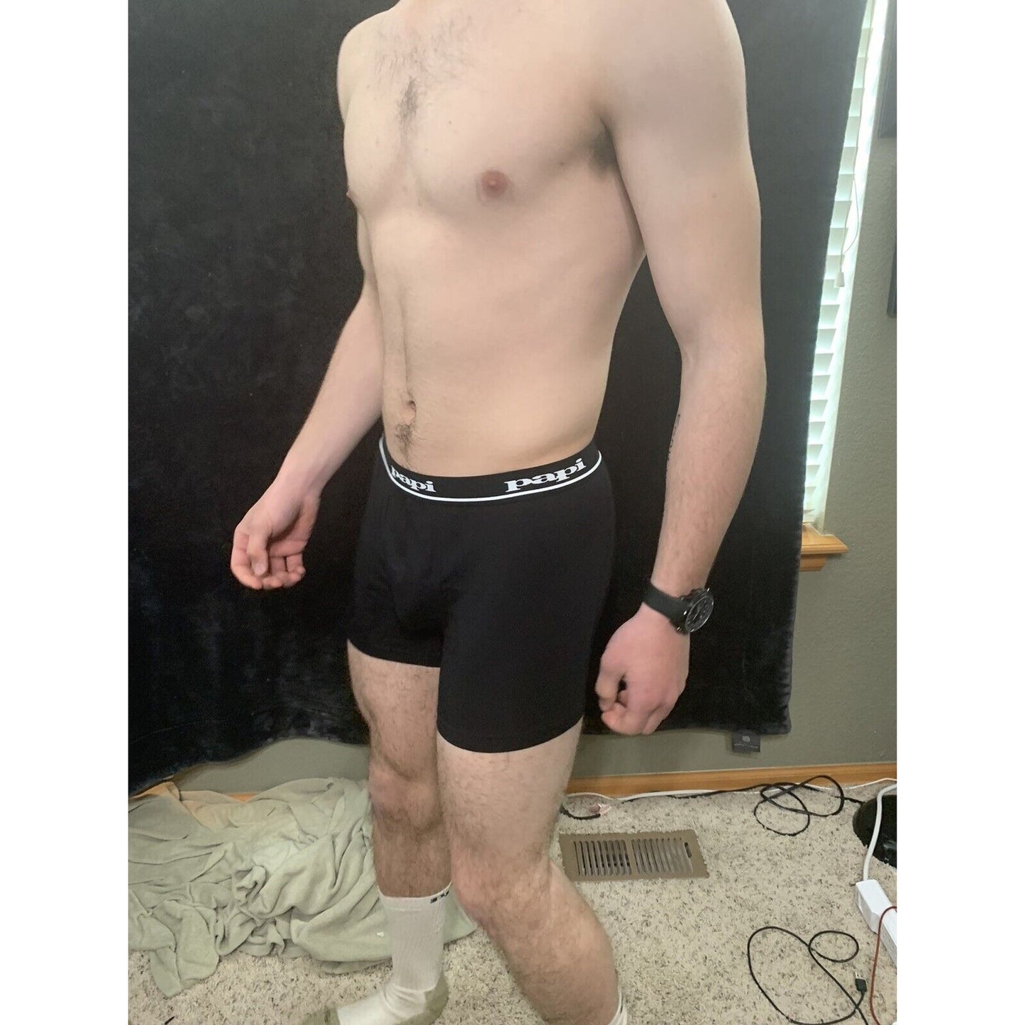 Men’s Papi Medium Boxer Briefs Black 5% Spandex
