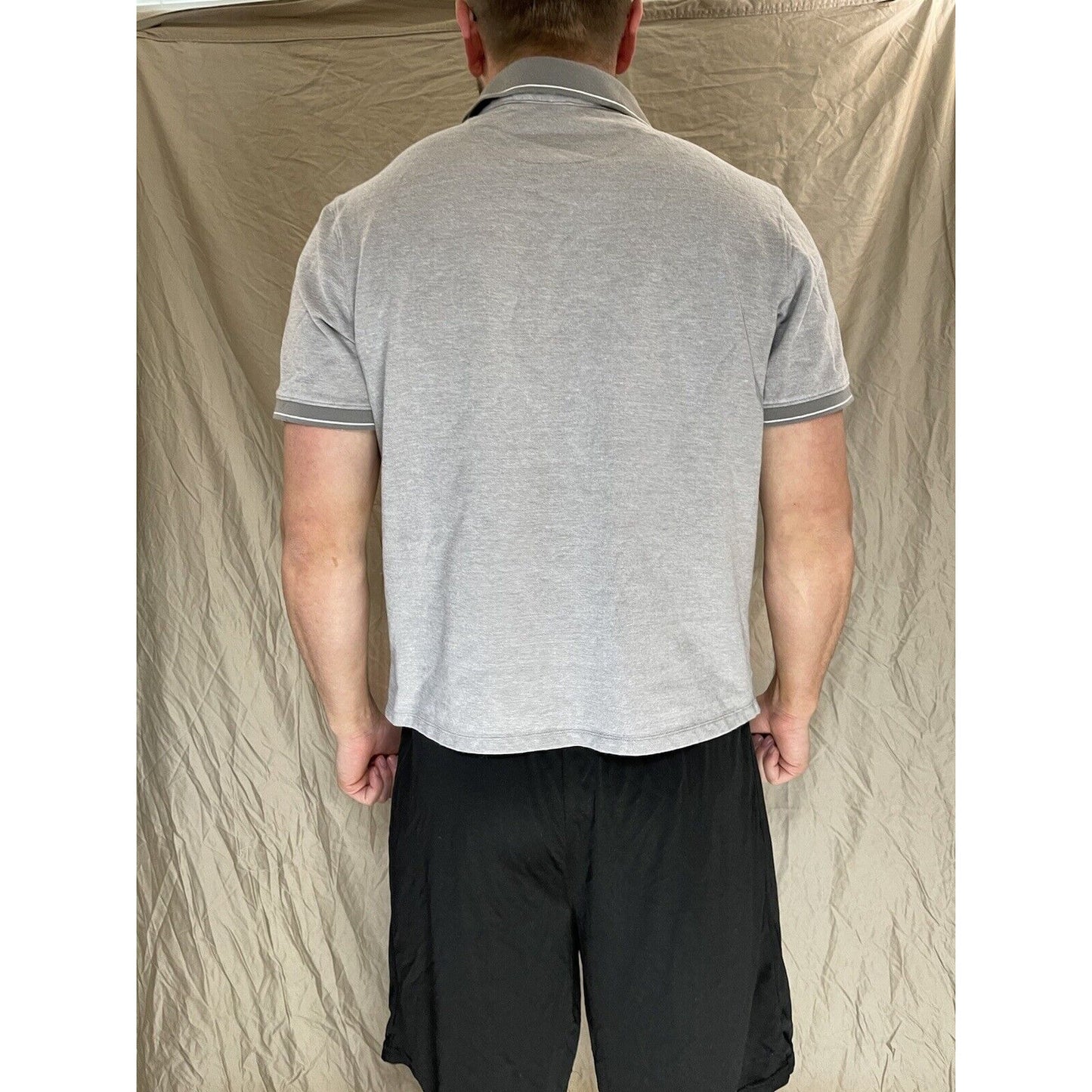 Buffalo David Bitton Large Polo Men Shirt Gray Short Sleeve Cotton Stretch