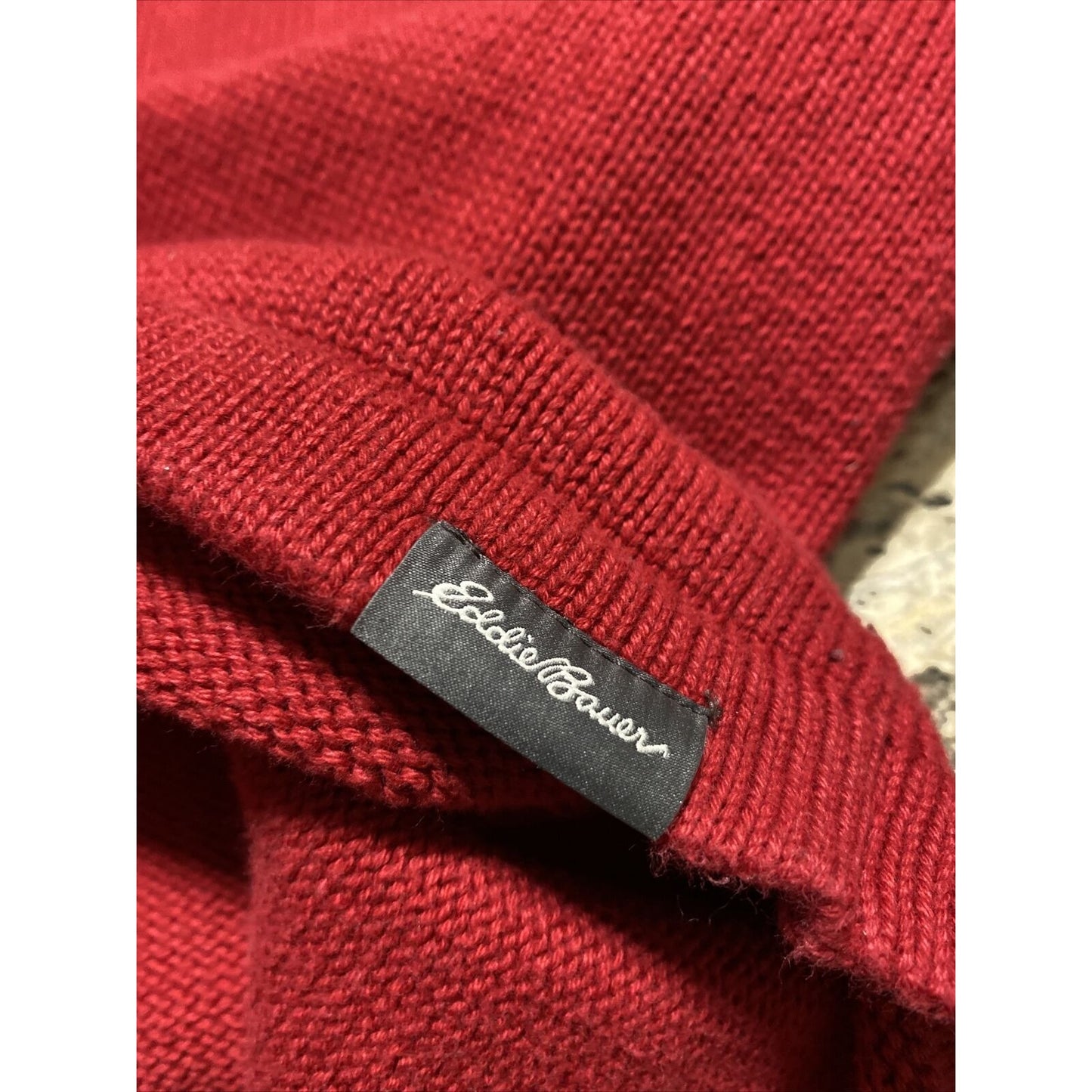 Eddie Bauer Men’s Large Gray Red Cotton 1/4-zip Pullover Sweater