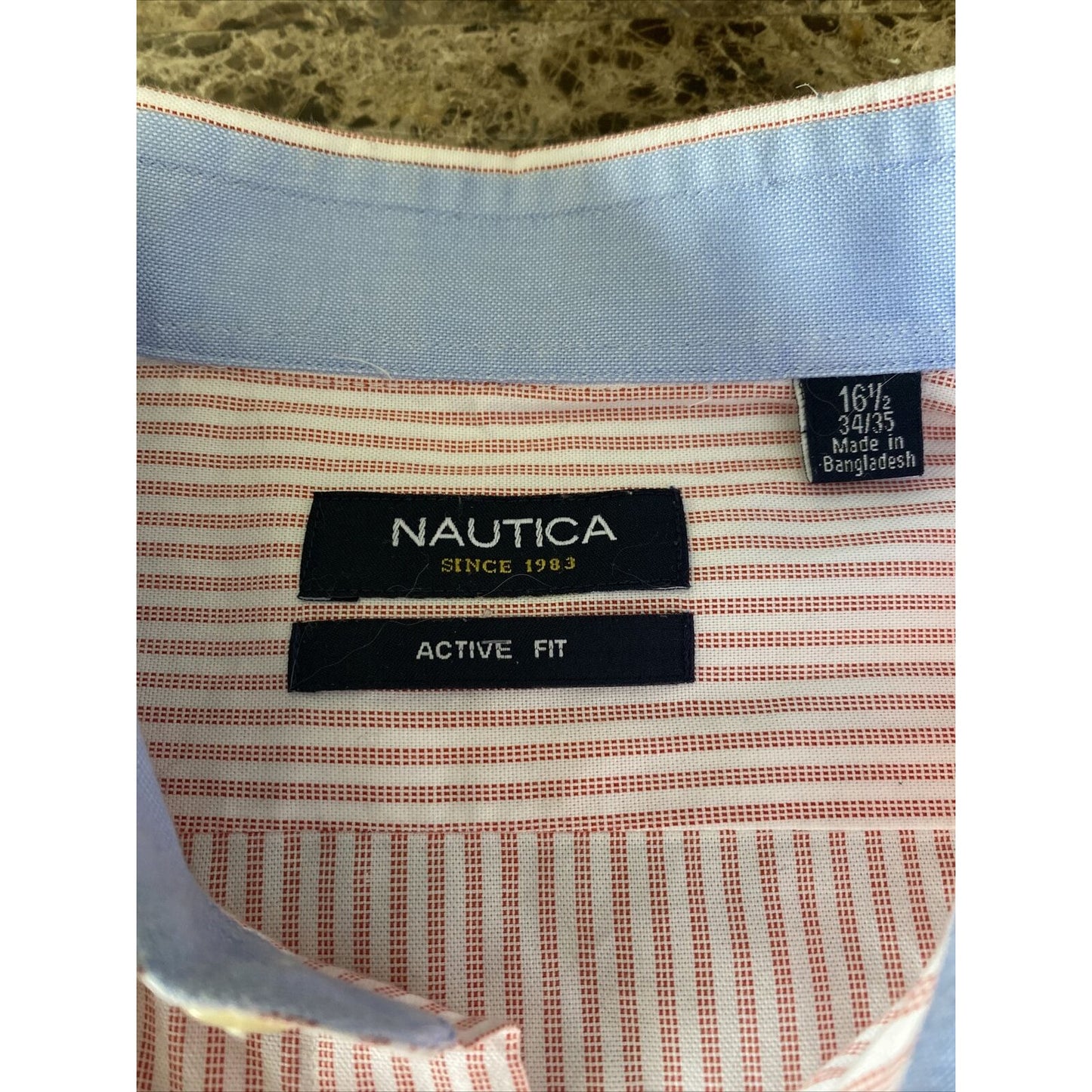 Nautica Men’s Size 16.5 (34/35) Active Fit Pink White Stripes Button-down Shirt