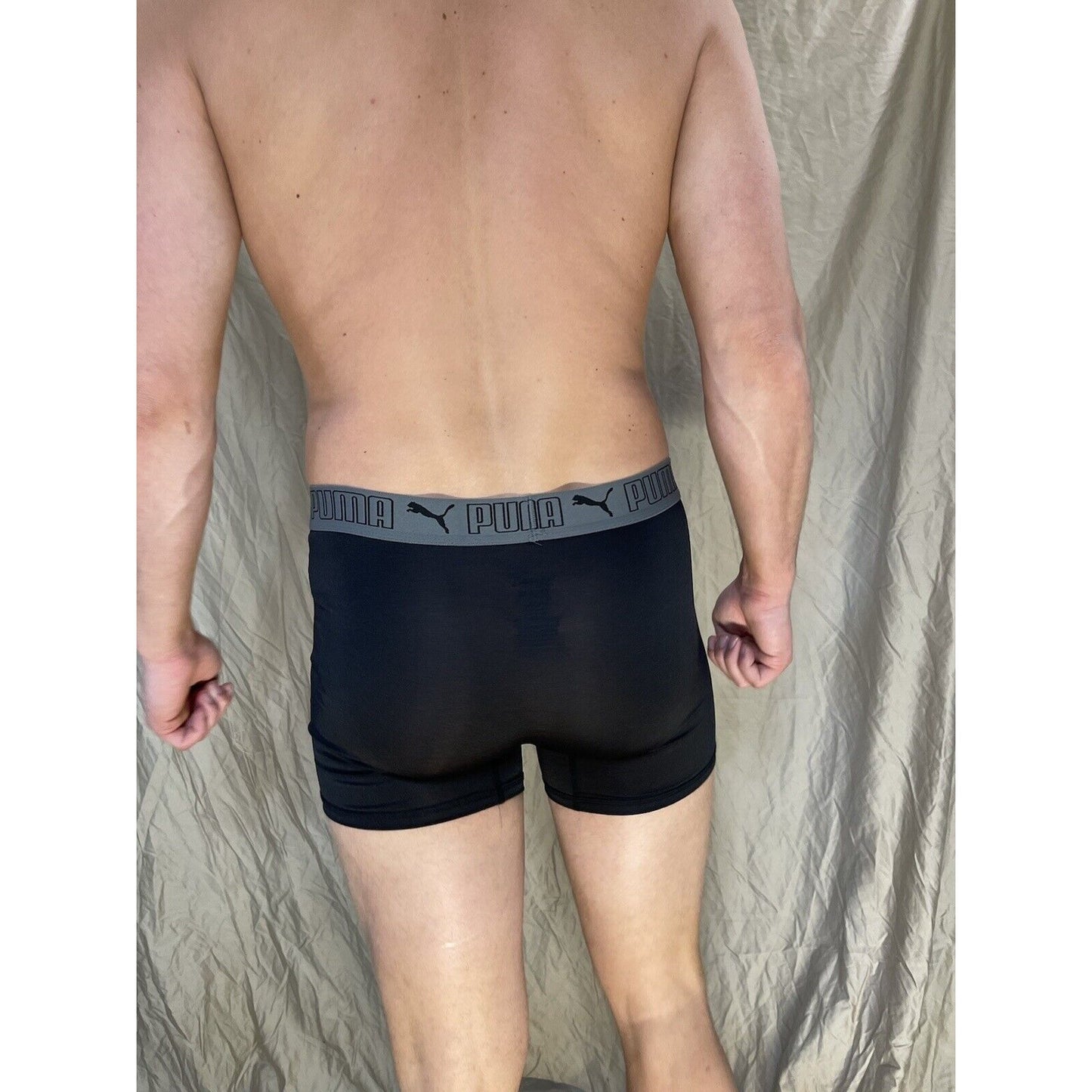 men's medium puma compression shorts black with gray band