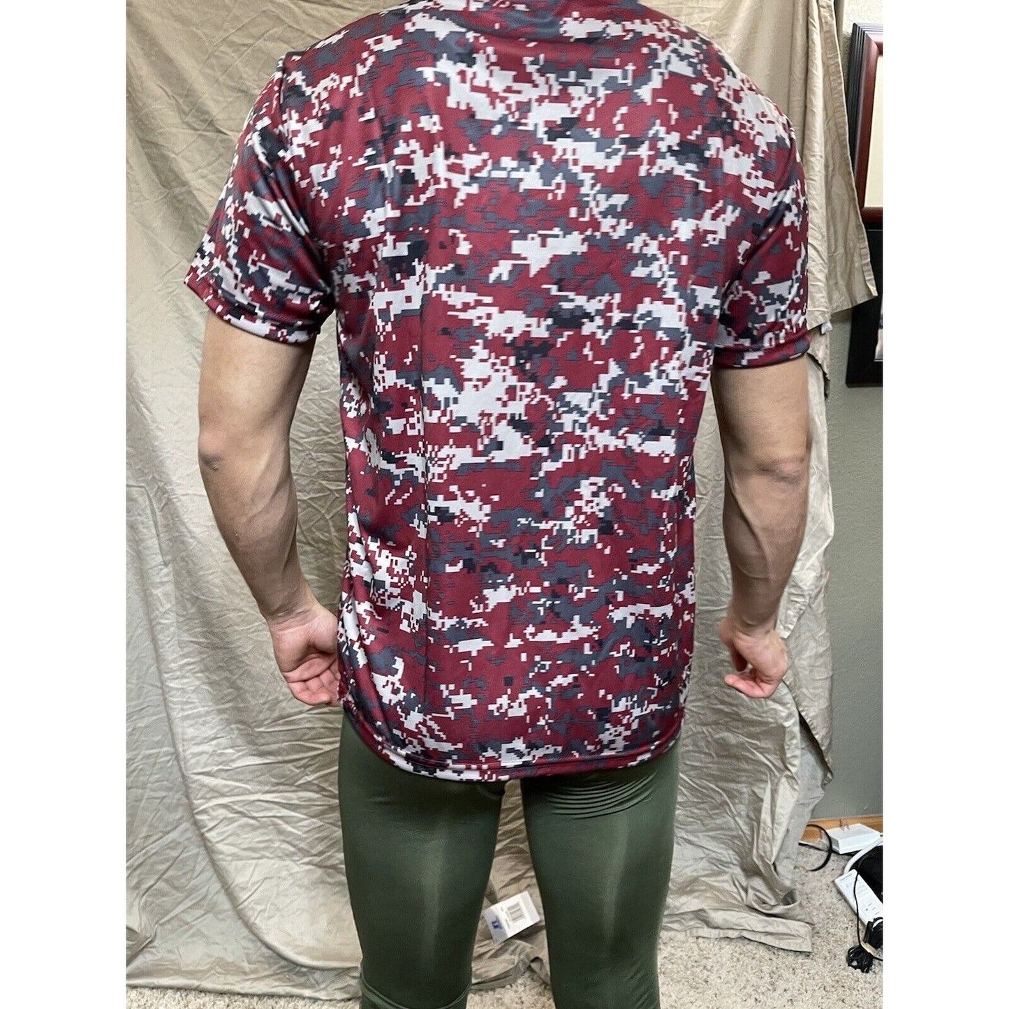 Boy's Youth Large Camo Alleson Athletic Dark Red Compression Workout Shirt