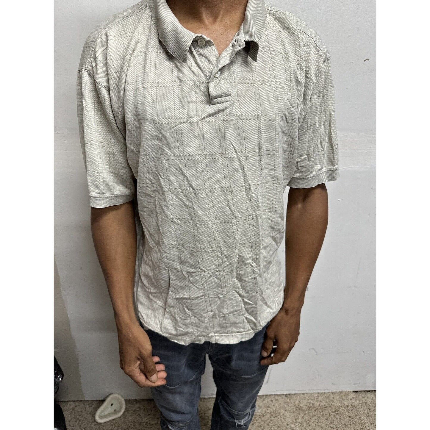 Men’s Beige Geoffrey Beene Large Polo Shirt Double mercerized