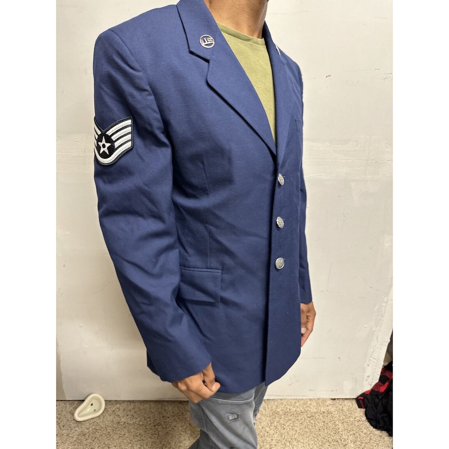 Men’s 40R Coat Uniform Air Force Blue Jacket Staff Sergeant Rank US Insignia