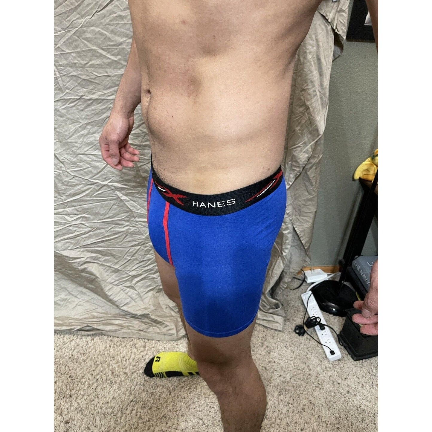 boy's teen large hanes x-temp blue and red compression boxer shorts