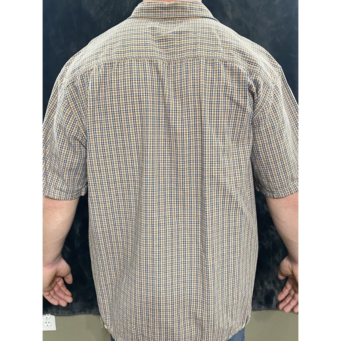 AEROPOSTALE Men’s Large Orange and Blue Checkered Button-down Short Sleeves
