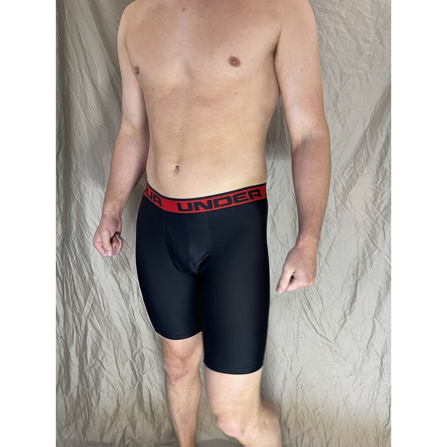 men's under armour boxer jock black with red band small