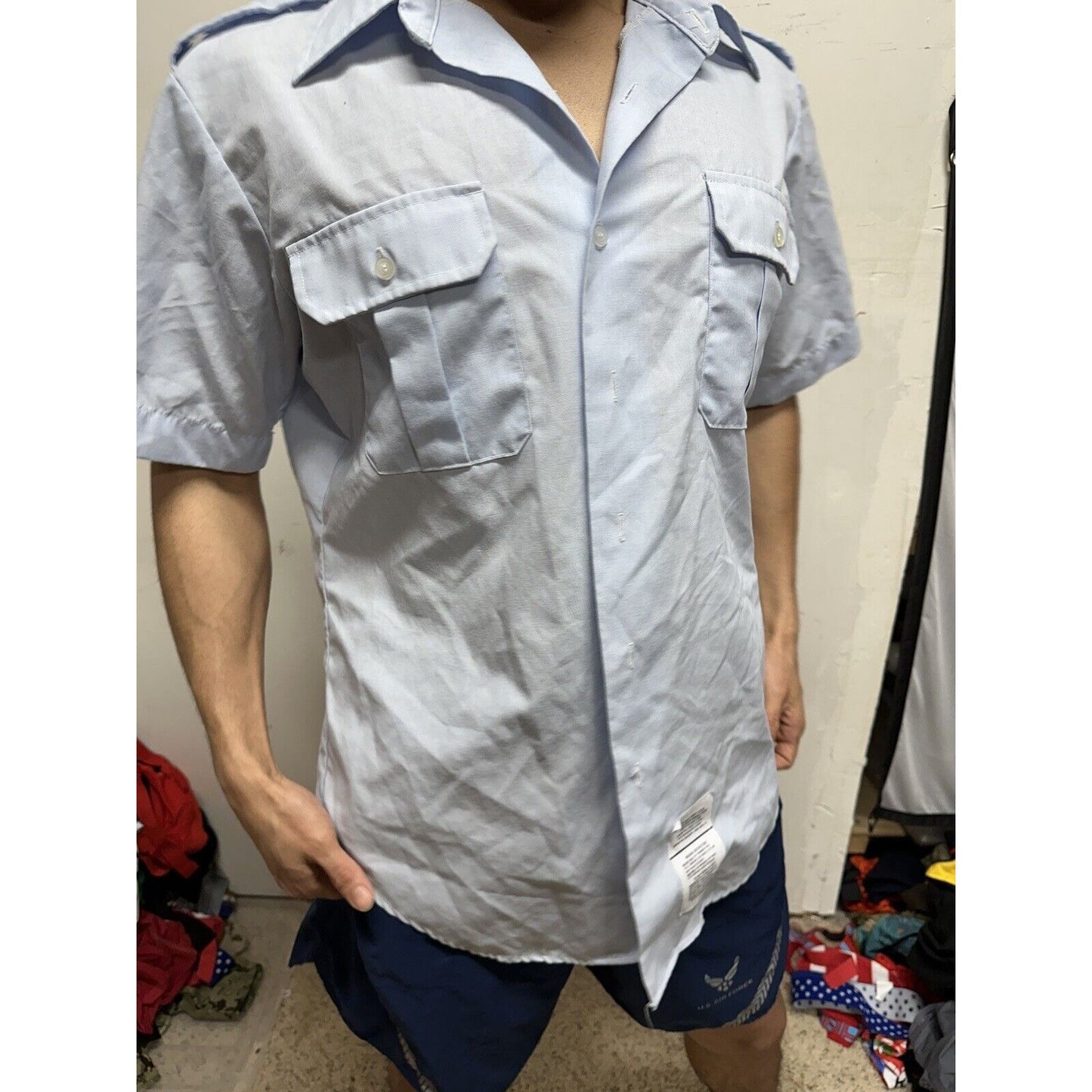 Men’s Air Force ussf Coast Guard Blue Dress Shirt Short Sleeve Uniform 16.5R