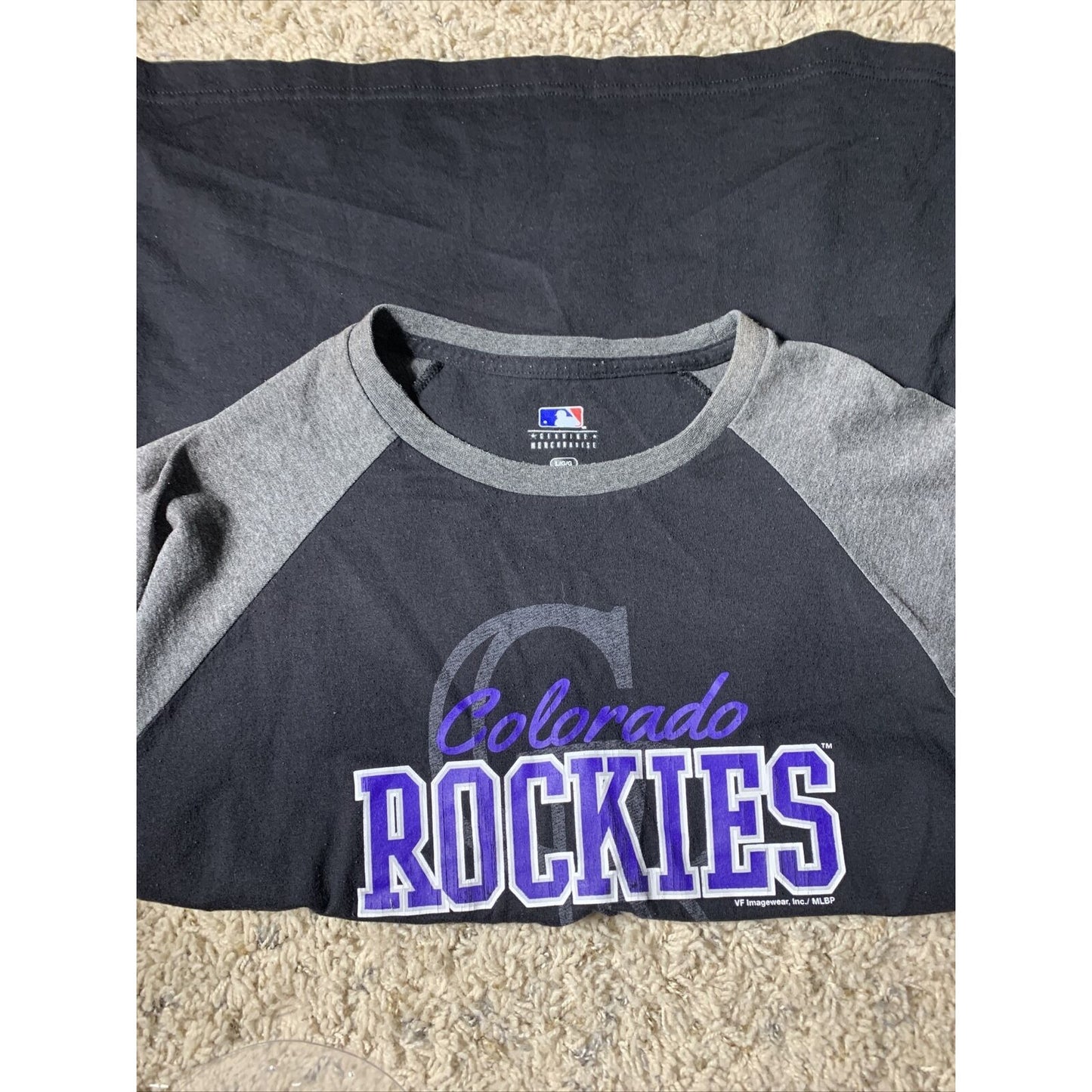 MLB Genuine Merchandise Mens Colorado Rockies T Shirt Black Logo Size L