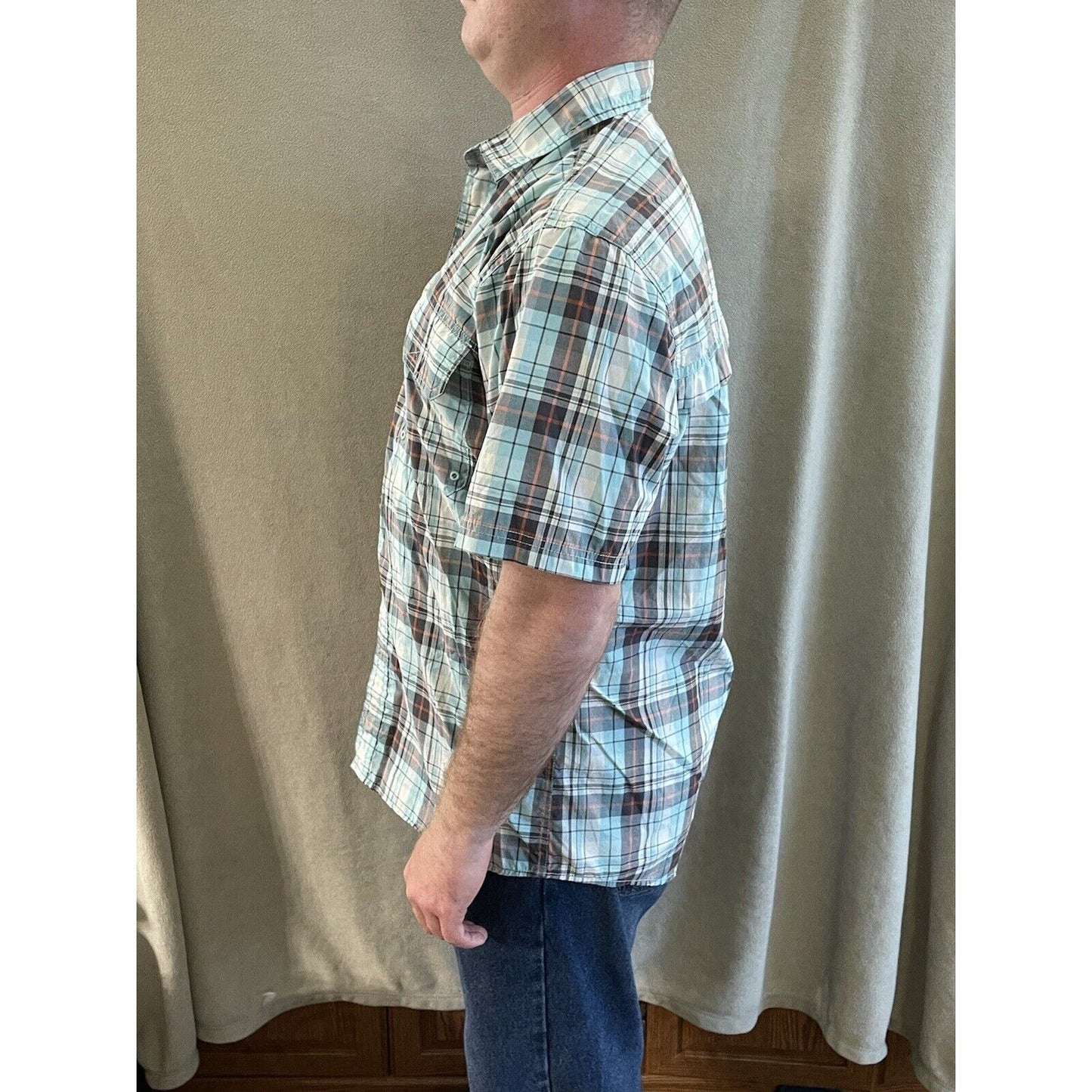 G.H. Bass & Co Mens Short Sleeve Blue / green Plaid Shirt Size L Large