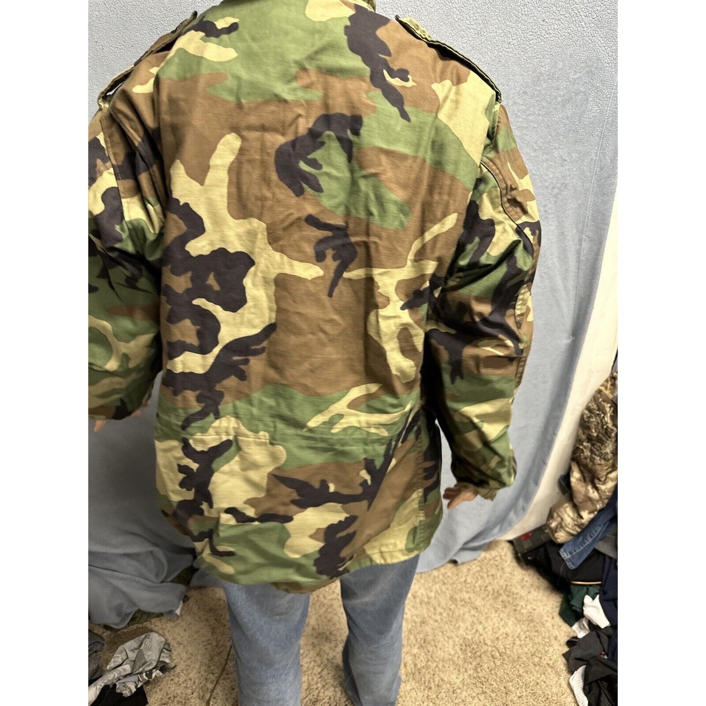 Men’s Large Regular Vintage BDU Uniform Cold Weather Field Jacket Woodland Camo