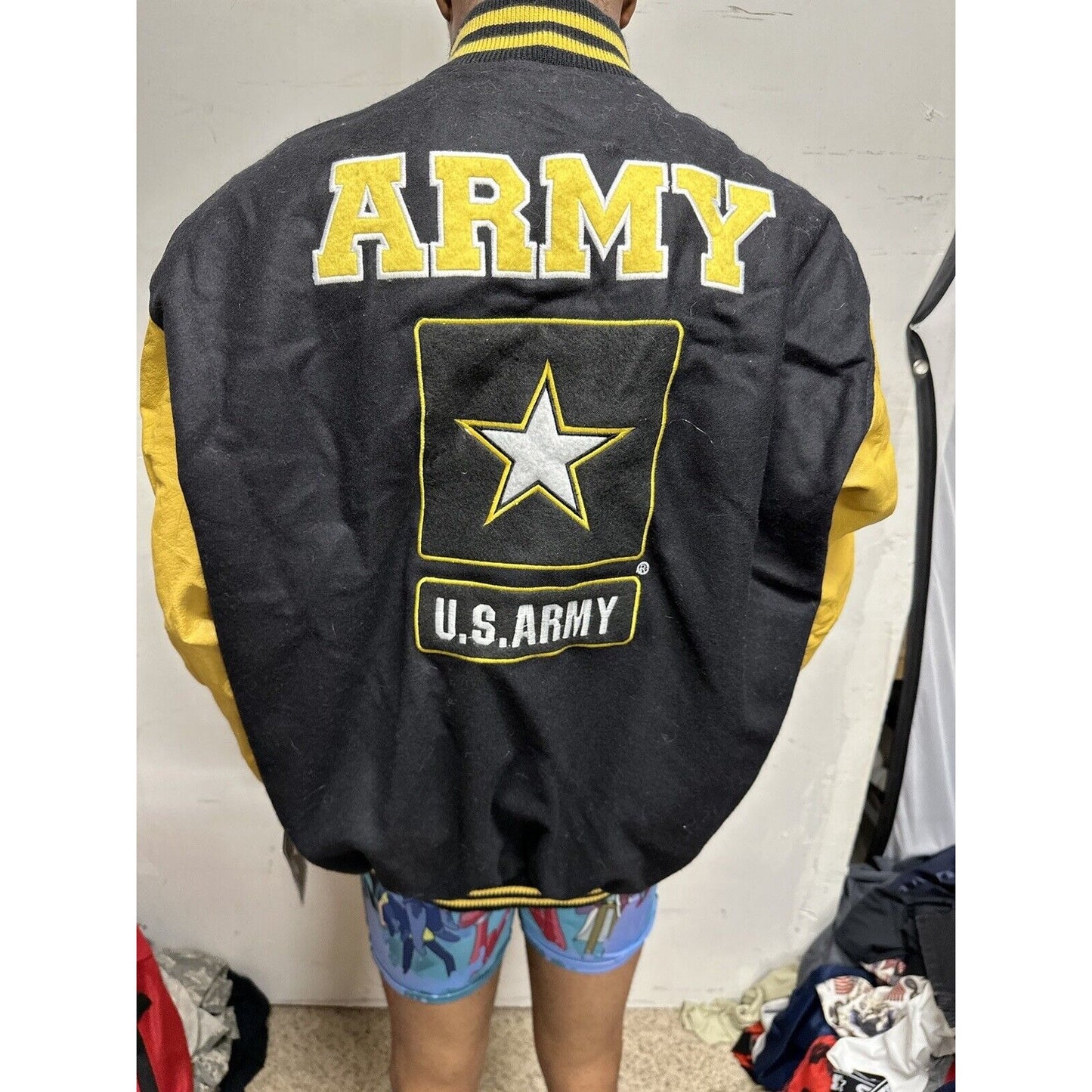 Men’s 2XL JWM Us Army Varsity Style Leather Wool Snap Up Jacket