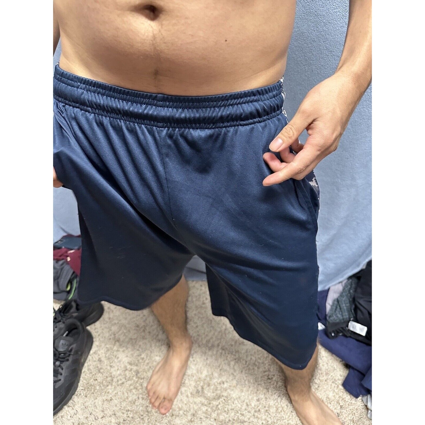 Men’s Badger Sport Small Dark Blue Camo Athletic Shorts With Pockets