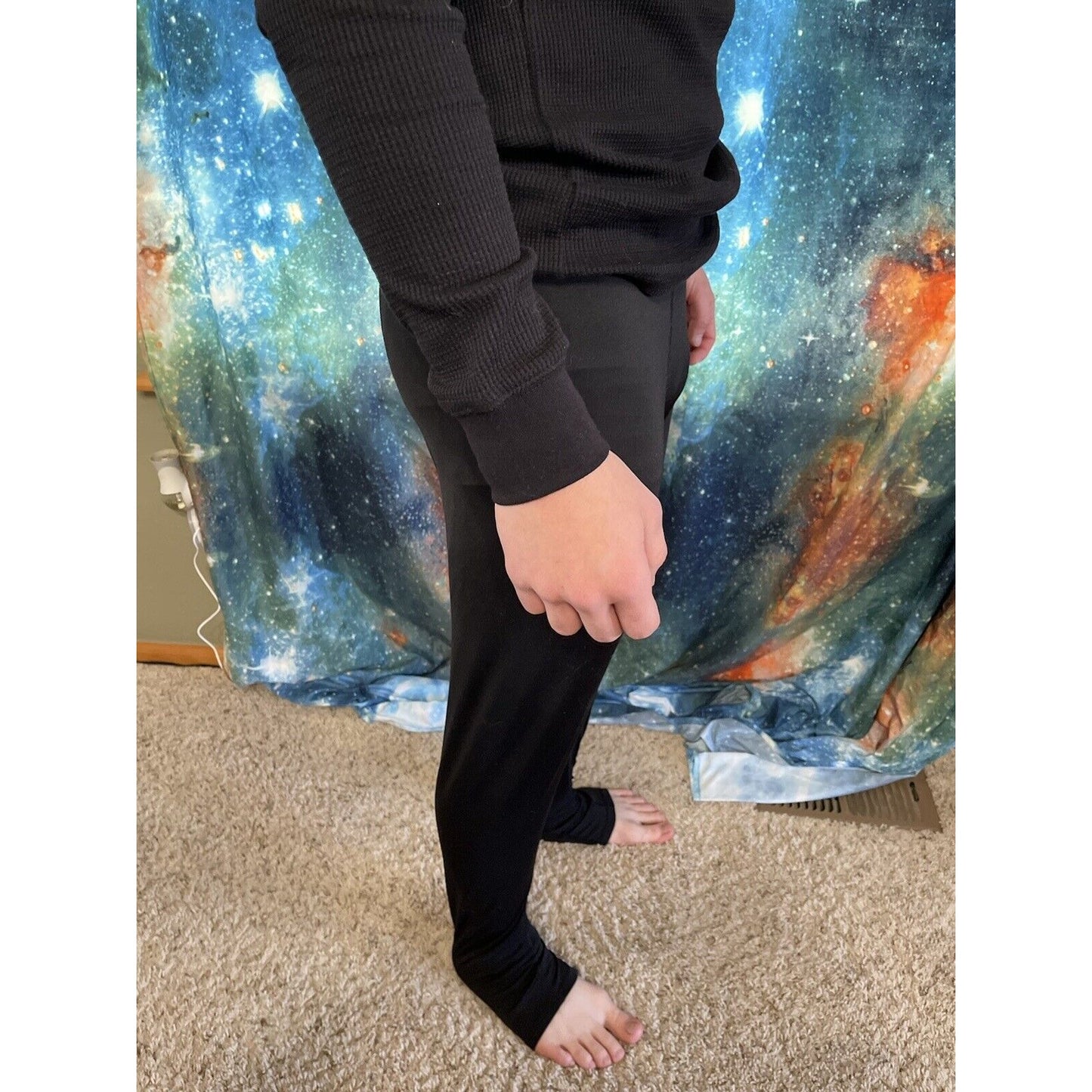 Men's Black TEK GEAR DRYTEK 3/4 BASE LAYER PANTS Black, Size LARGE