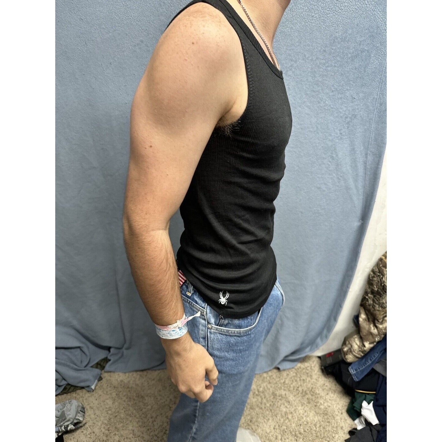 Men’s Black Medium Spyder Tank Top Muscle Shirt