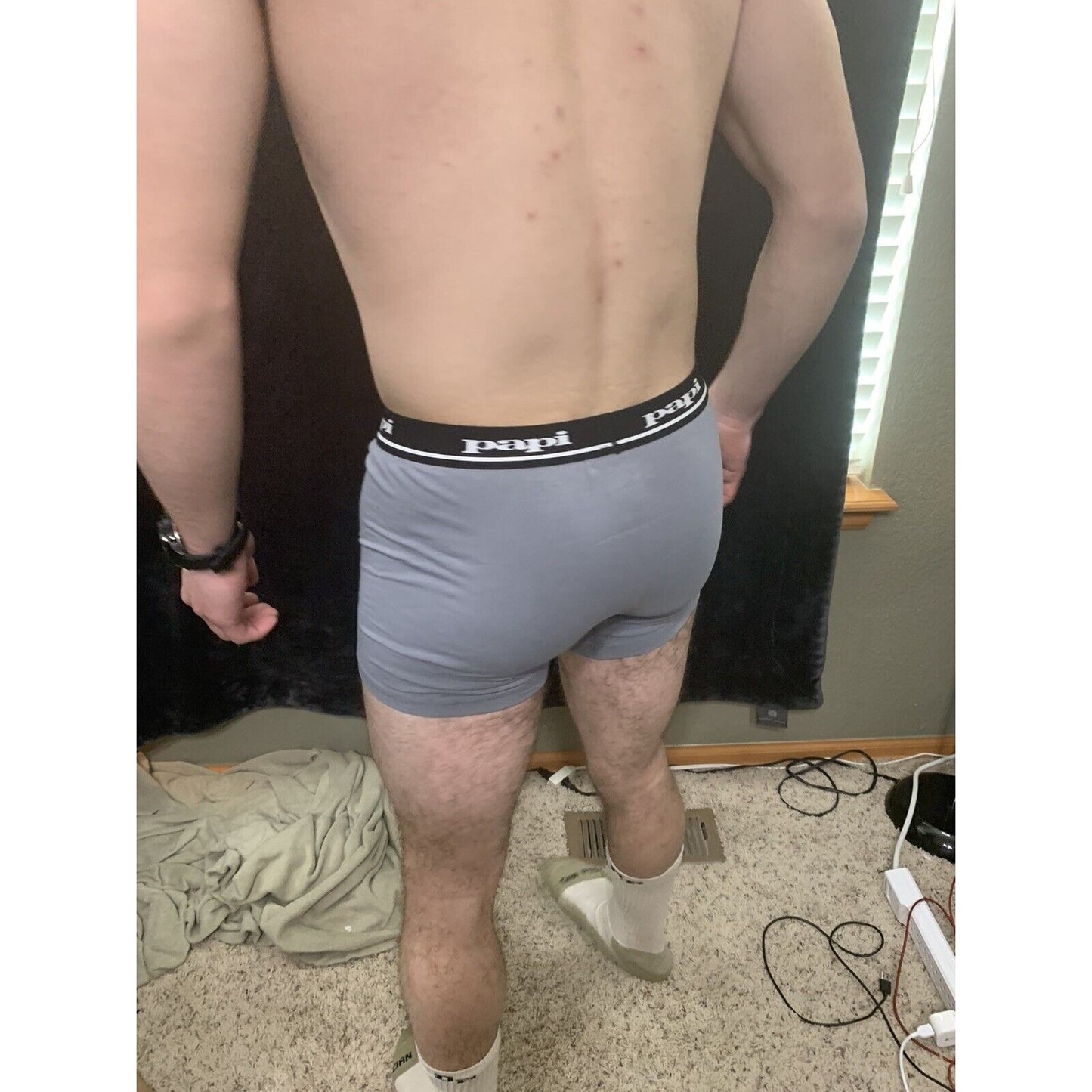 Men’s Papi Medium Boxer Briefs Gray International 5% Spandex Black/white Band