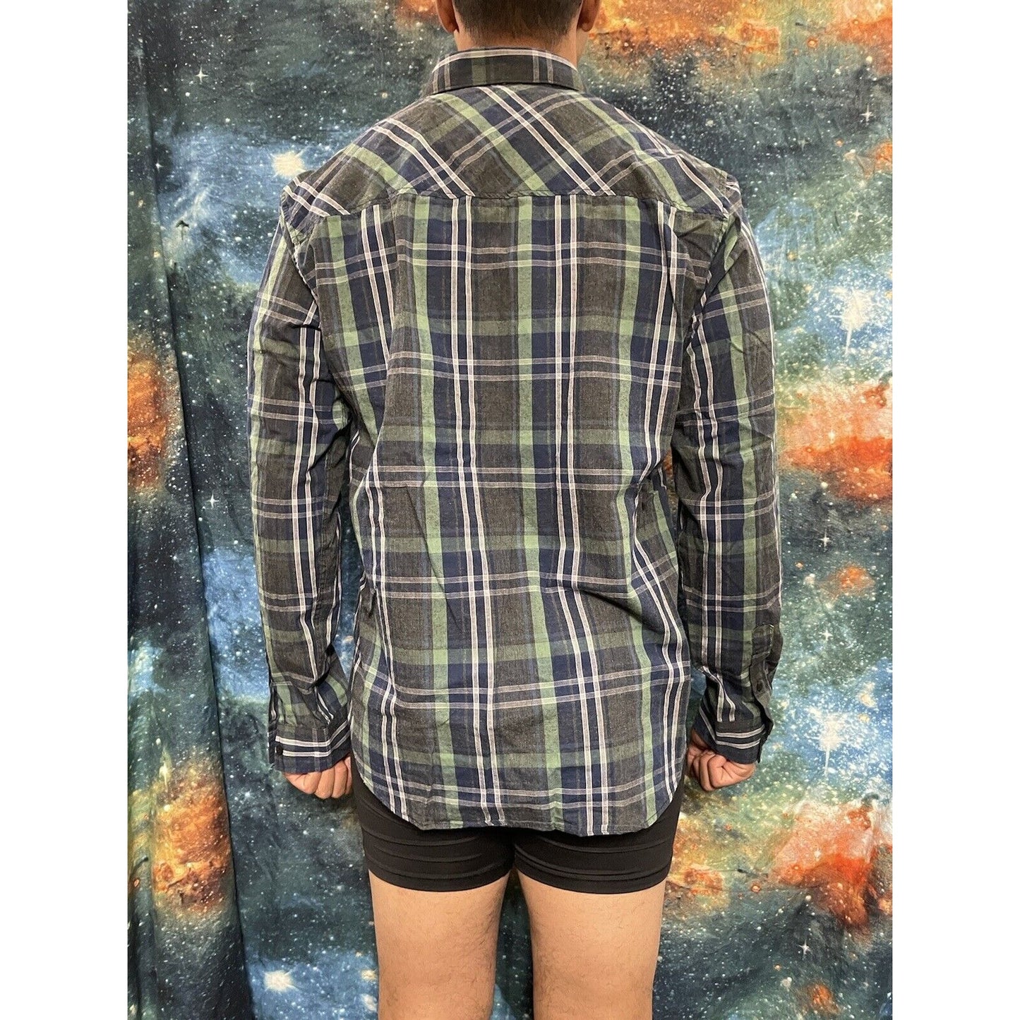 Zoo York Unbreakable Plaid Button-Front Shirt L M Green Blue Men's $30 MSRP