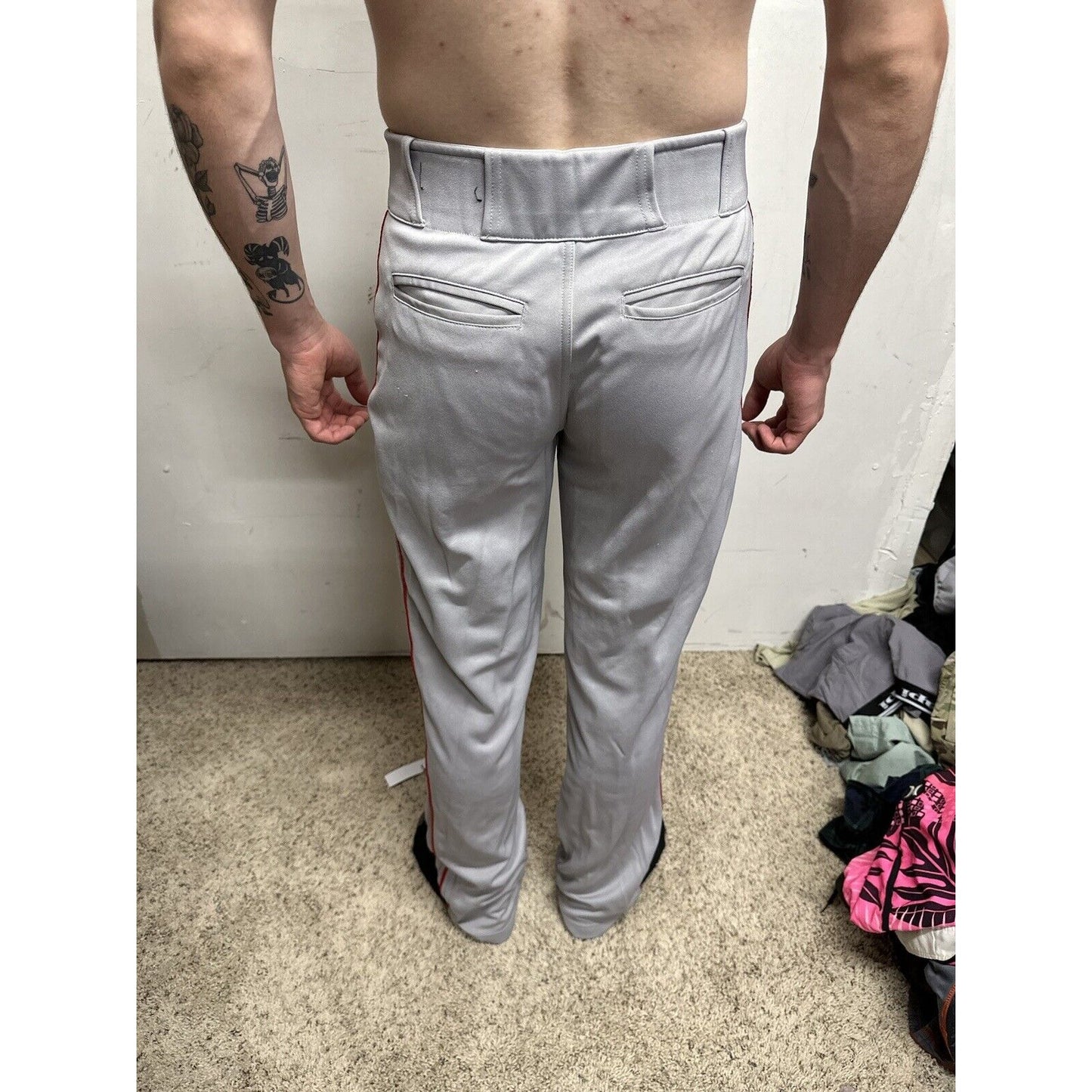 Men’s Chanmpro Adult Medium Gray Baseball Pants Red Stripe