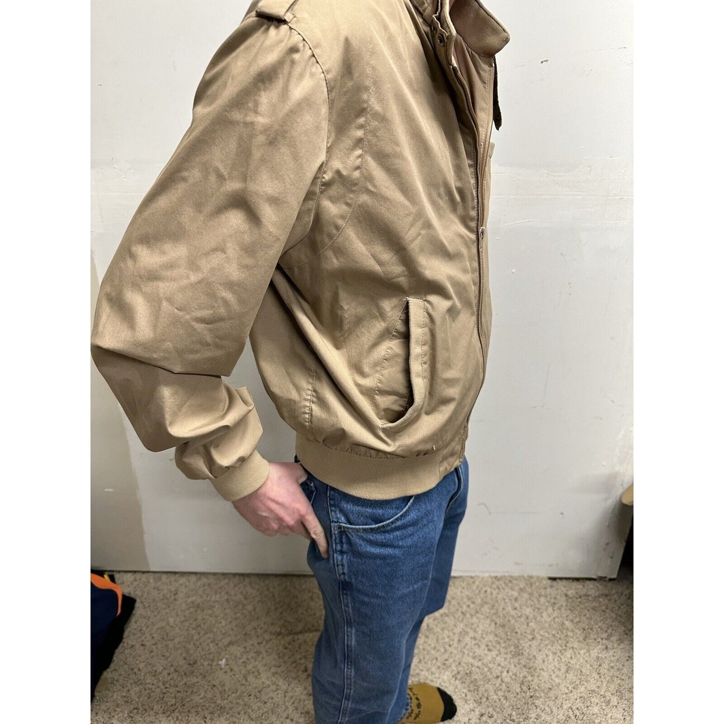 men’s beige tan aberdeen large zipper jacket polyester cotton