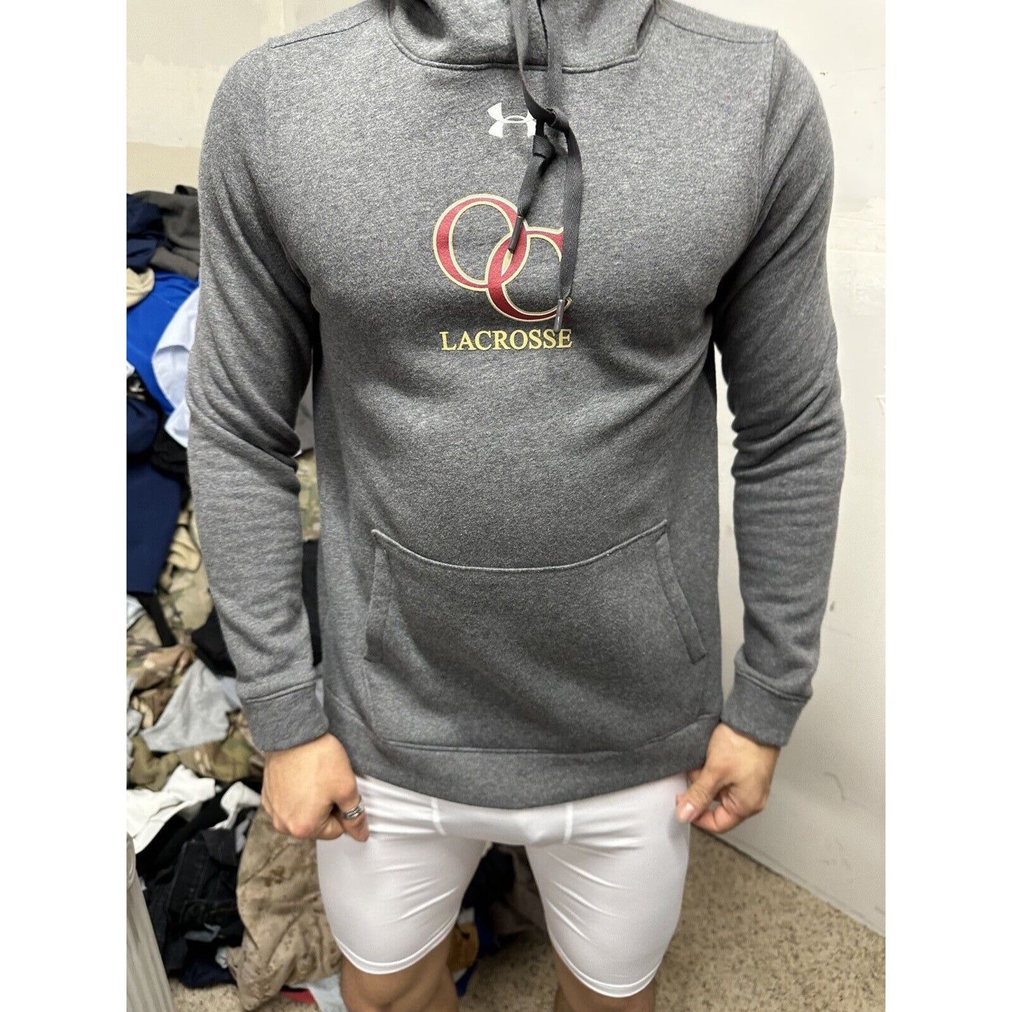Men’s Gray OC Lacrosse Under Armour Loose Cold Gear Small Hoodie