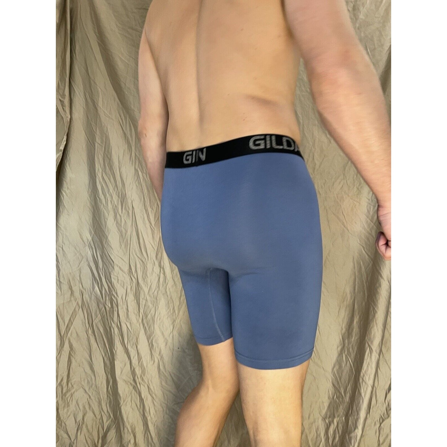 men's gildan medium blue 5% spandex compression boxer briefs