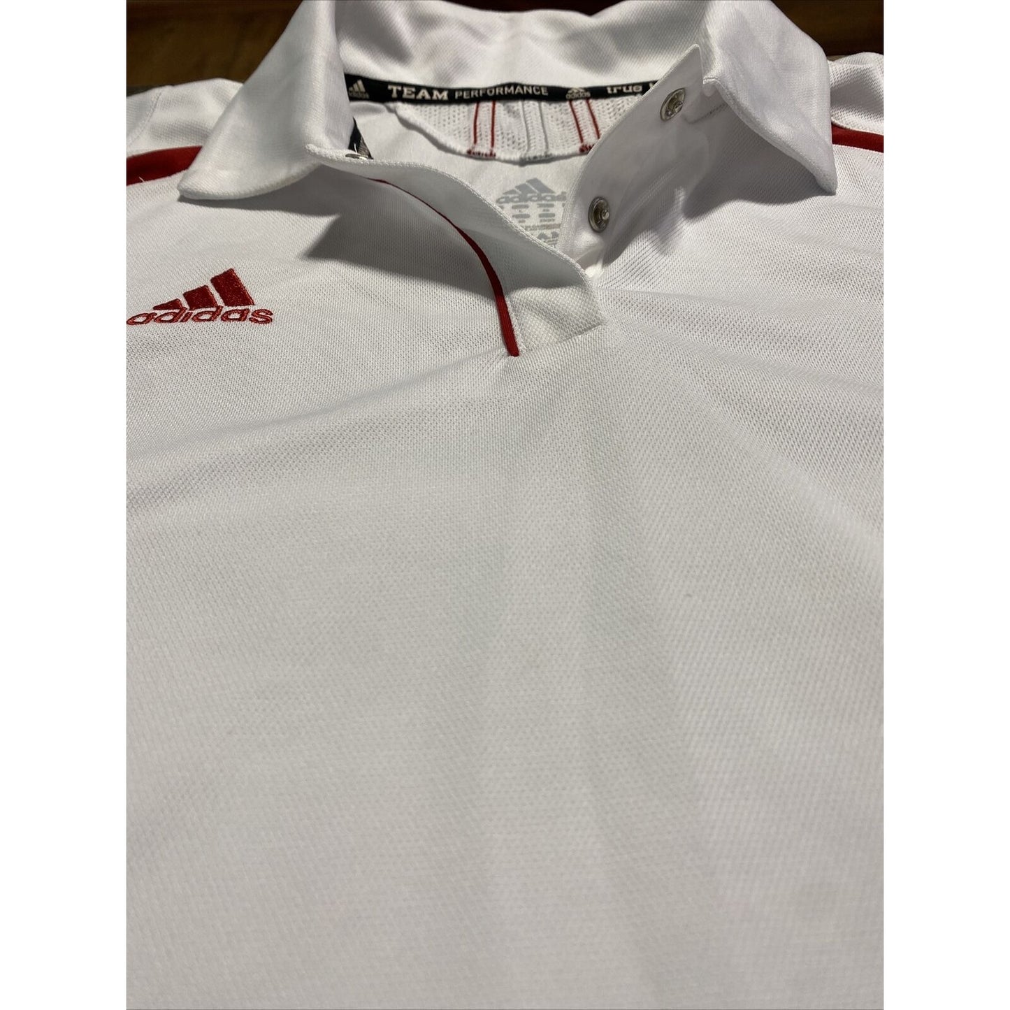 Adidas Team Performance Women’s Large White Red Athletic Climacool Polo Shirt