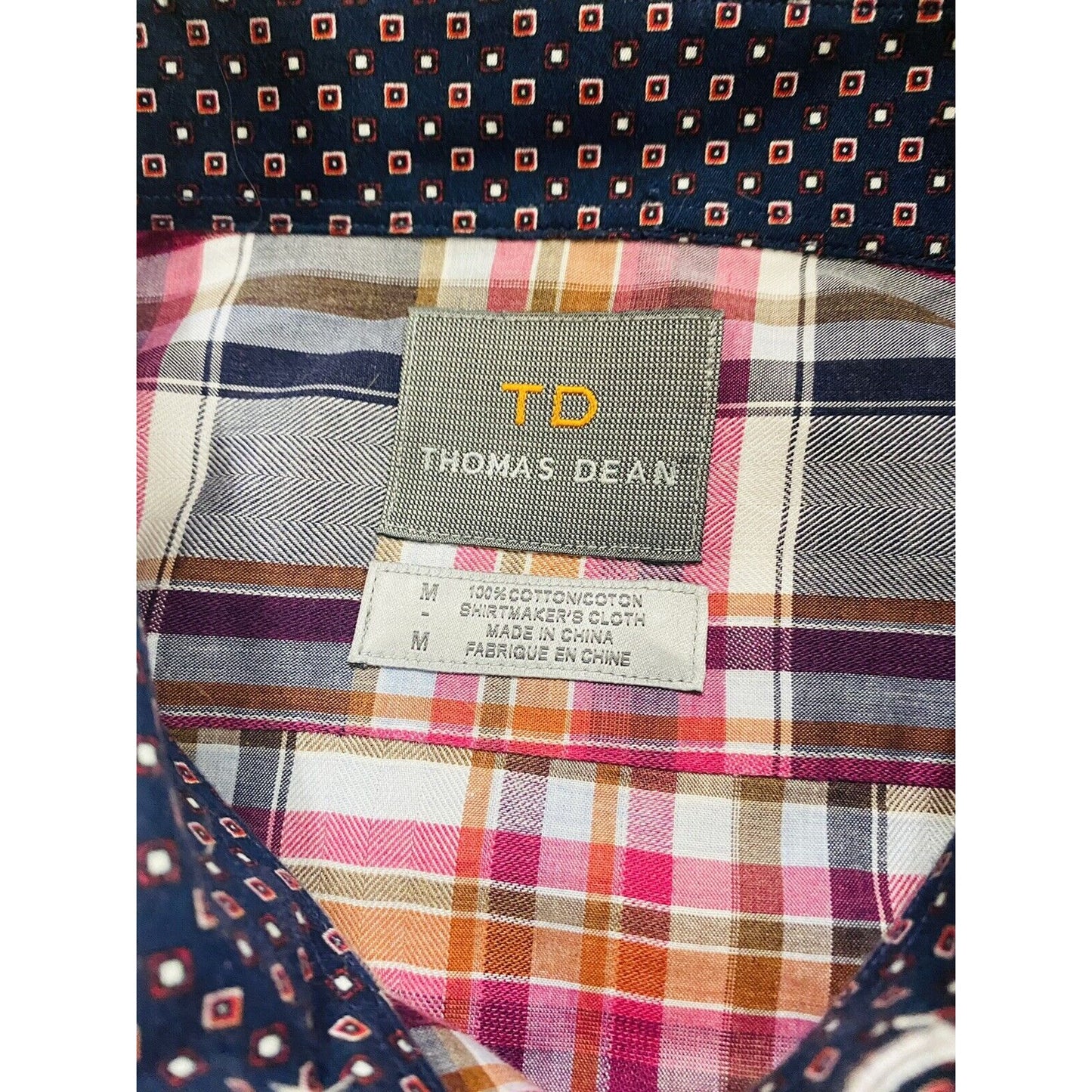 Thomas Dean Men’s Medium Pink Hue Plaid Button-down Casual Long Sleeves