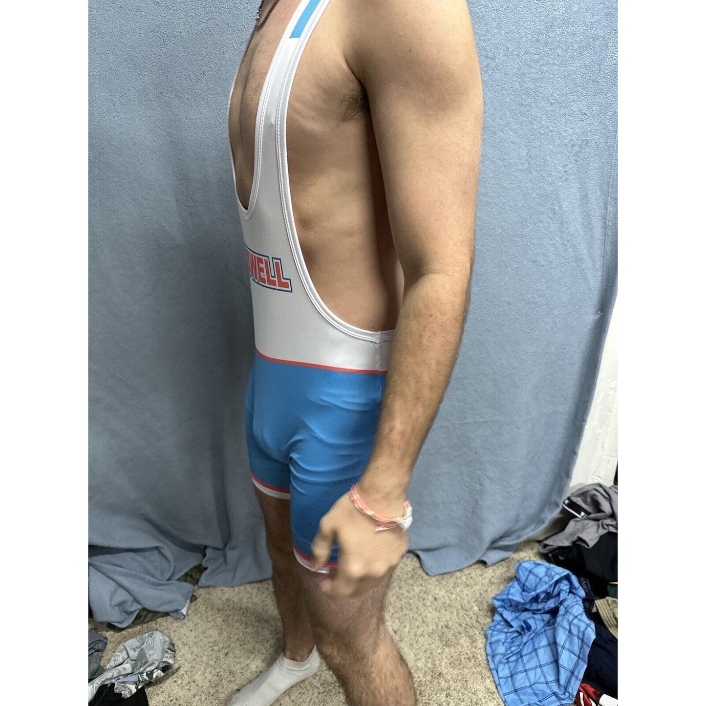 Men’s White And Blue Tauwell Wrestling Singlet Medium