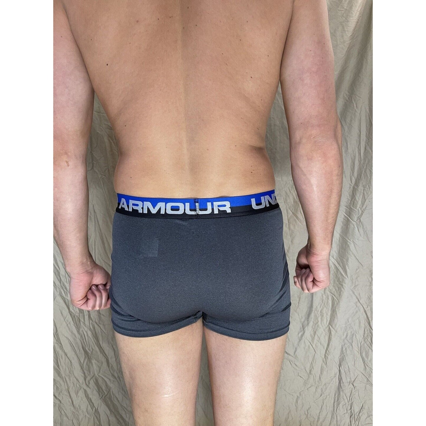 boys youth xl under armour boxerjock Gray with black and Blue band