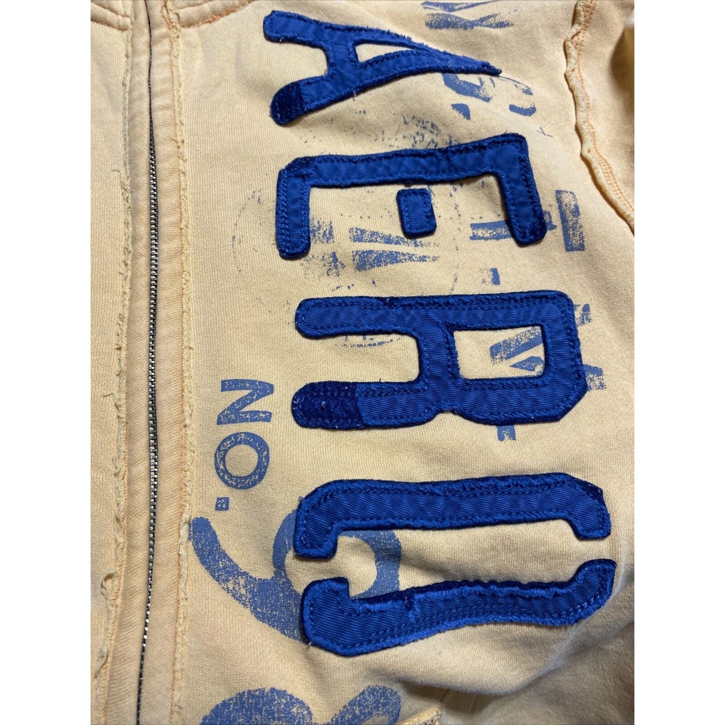 Authentic Aeropostale Men’s Medium Yellow Blue Logo Full-zip Hoodie Sweatshirt
