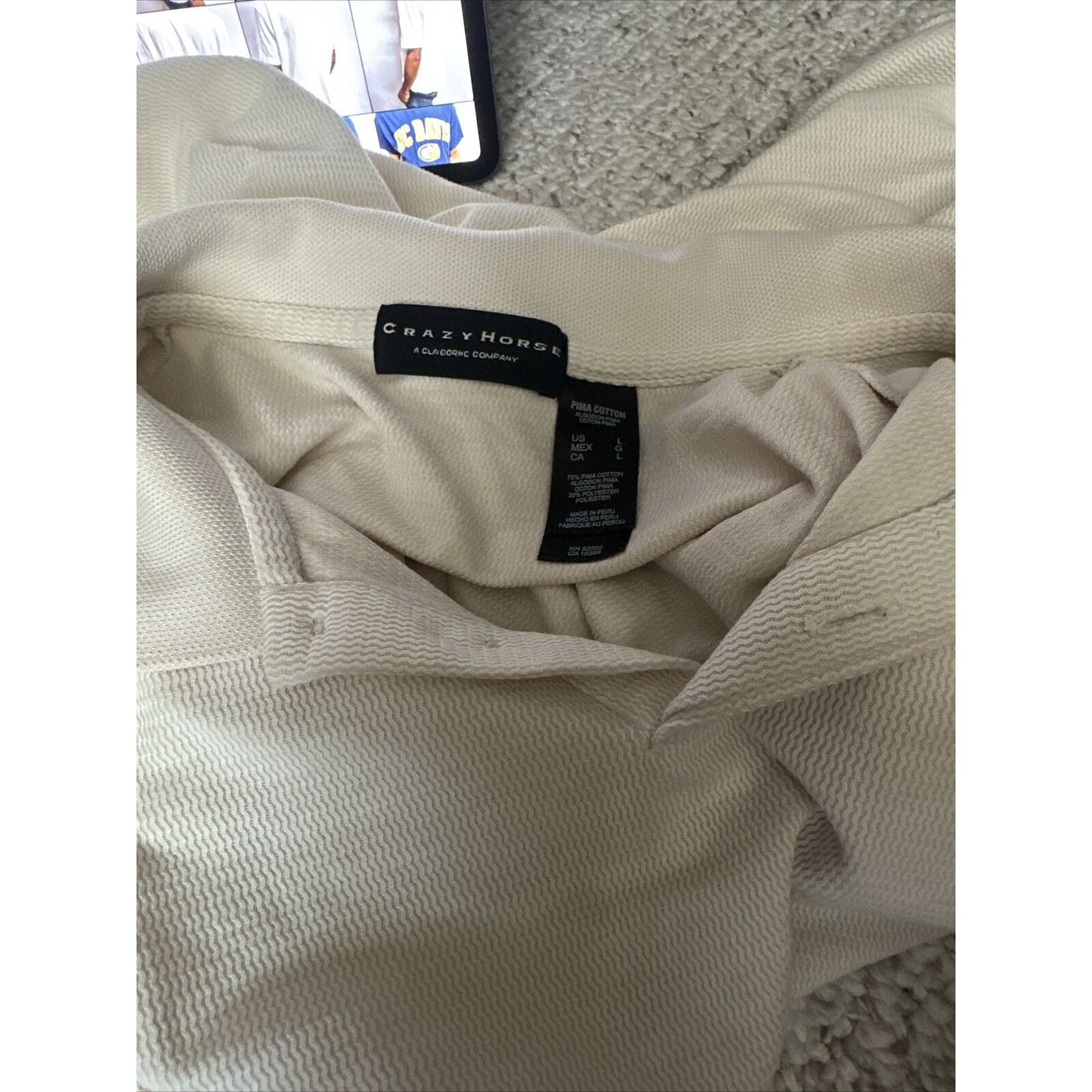 Men’s Large Cream Colored Crazy Horse Short Sleeve Polo Shirt
