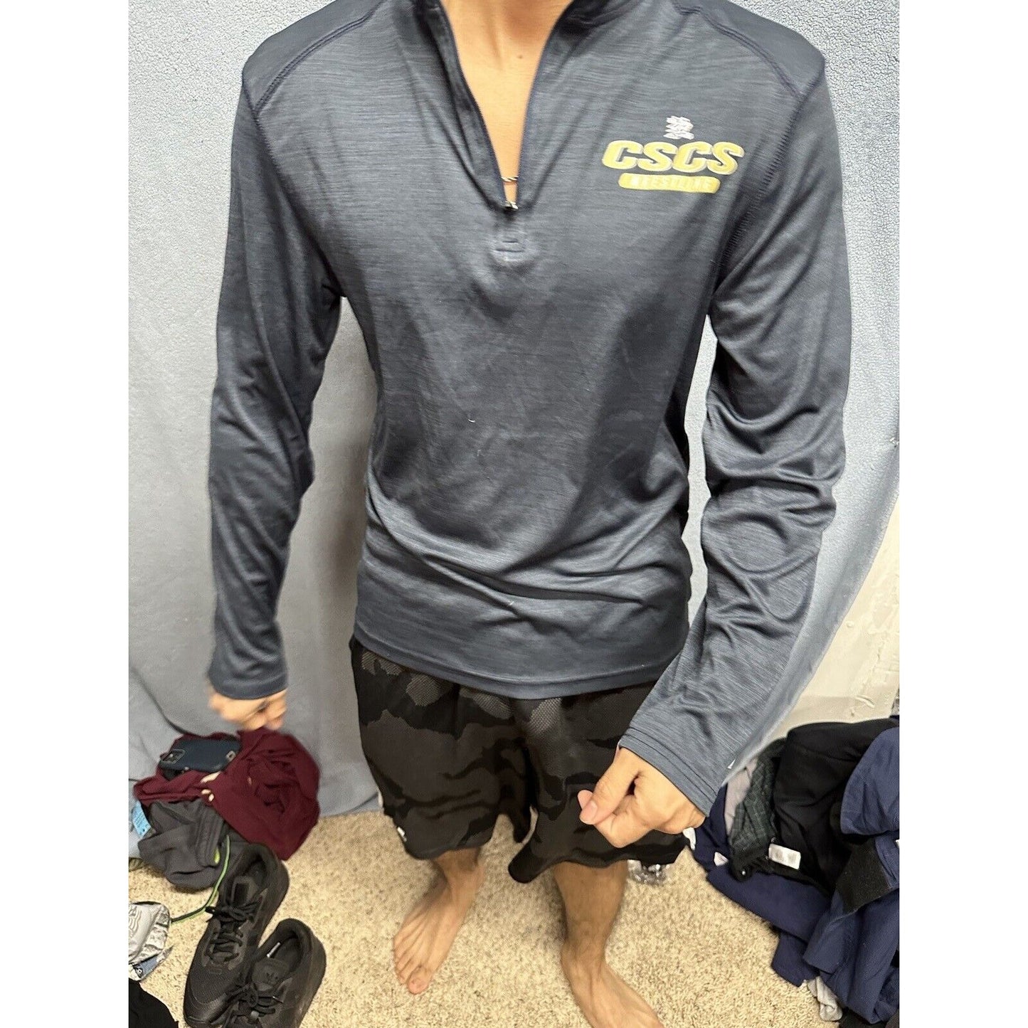 Men’s Gray Navy Blue CSCS Wrestling BSN Sports Medium Pullover 1/4 Zip