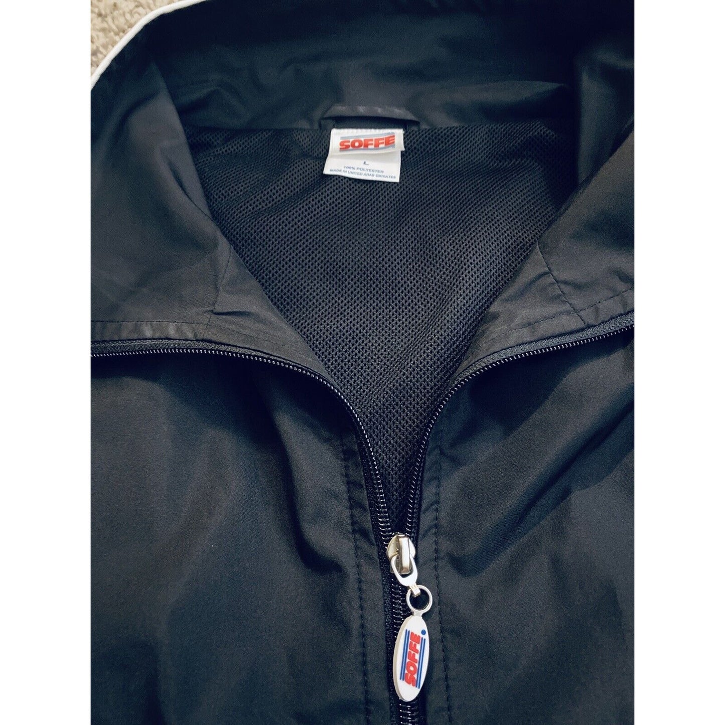 Soffe Men’s Full Zip Polyester Track Jacket Black/White Large
