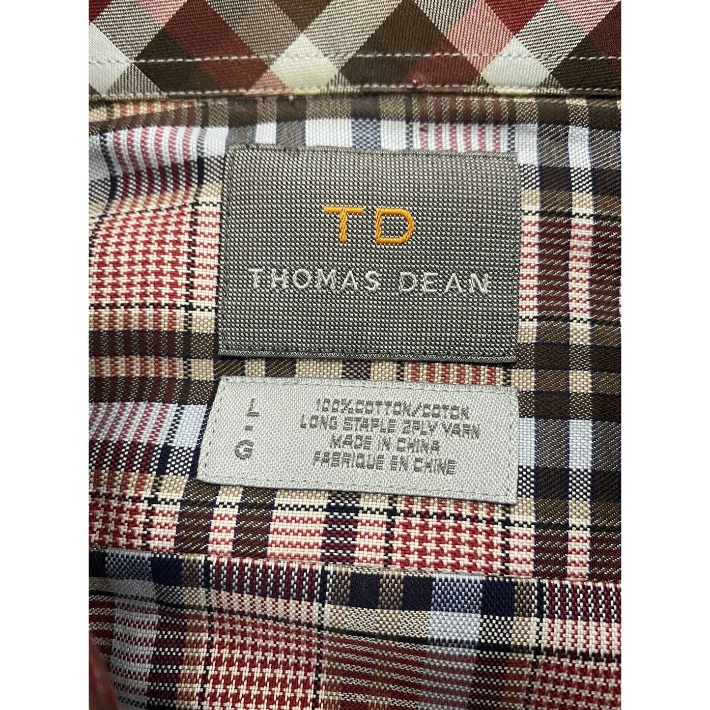 Thomas Dean Men’s Large Red / Pink Plaid Button-down Long Sleeves