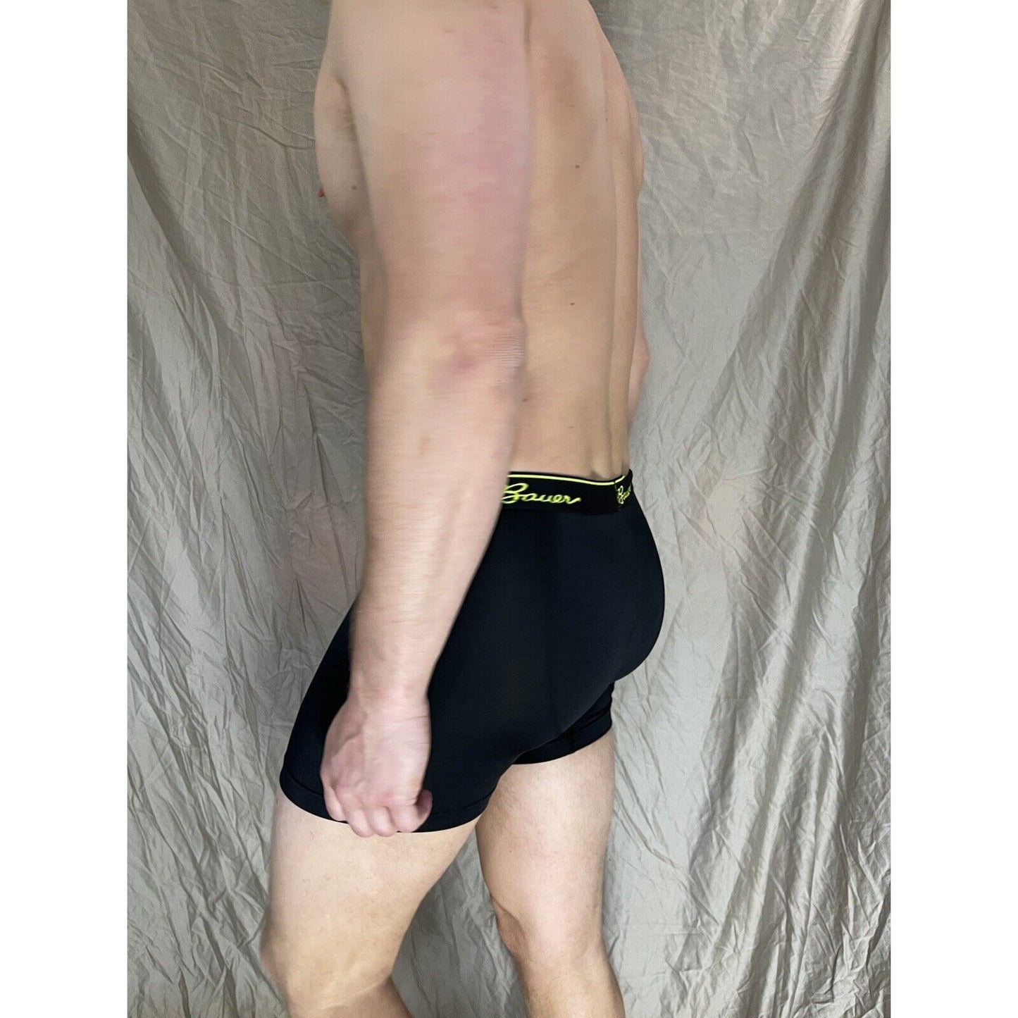 men's eddie bauer medium compression shorts 8% spandex Black With Yellow Band