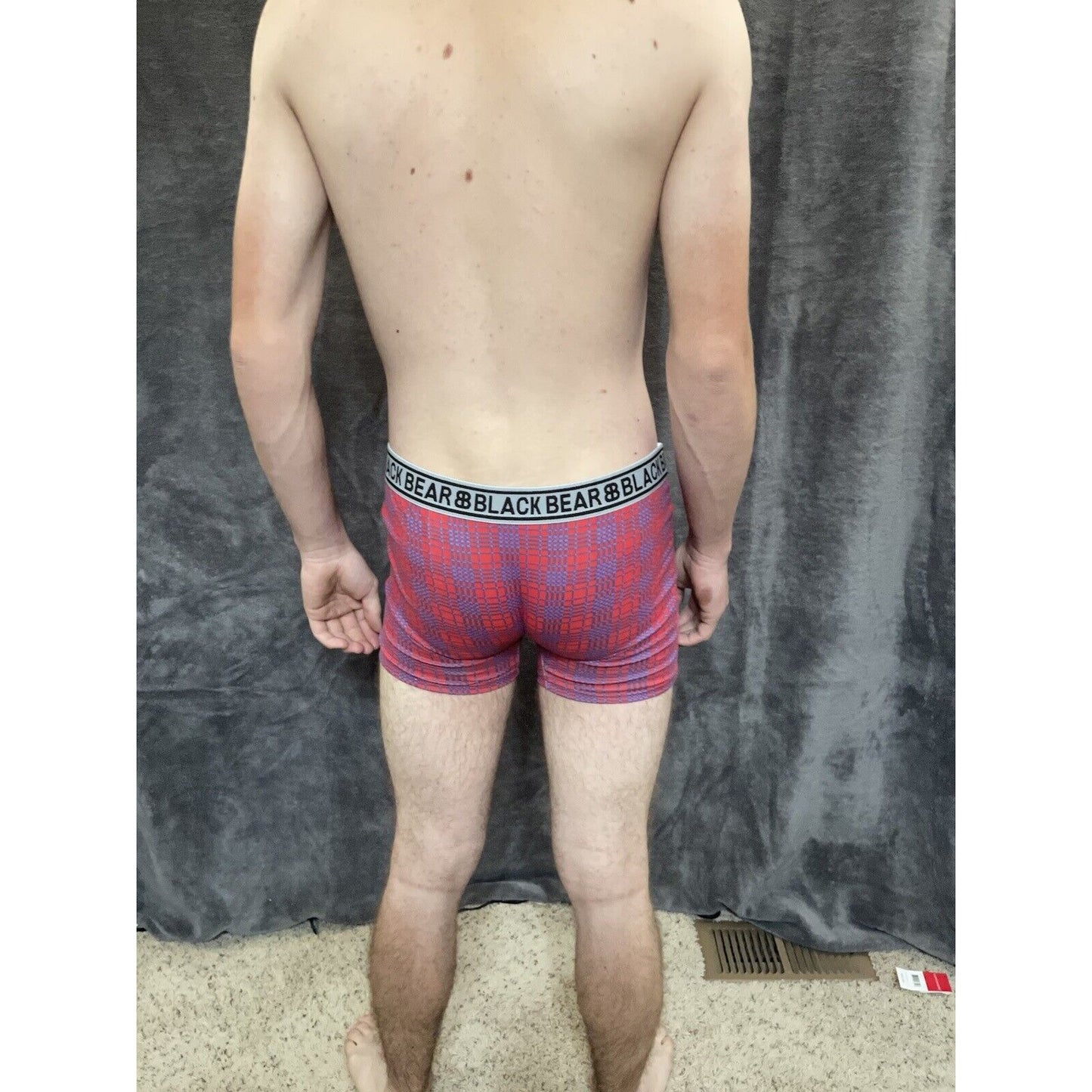 men's medium athletic trunk style black bear boxer brief Red And Blue Plaid