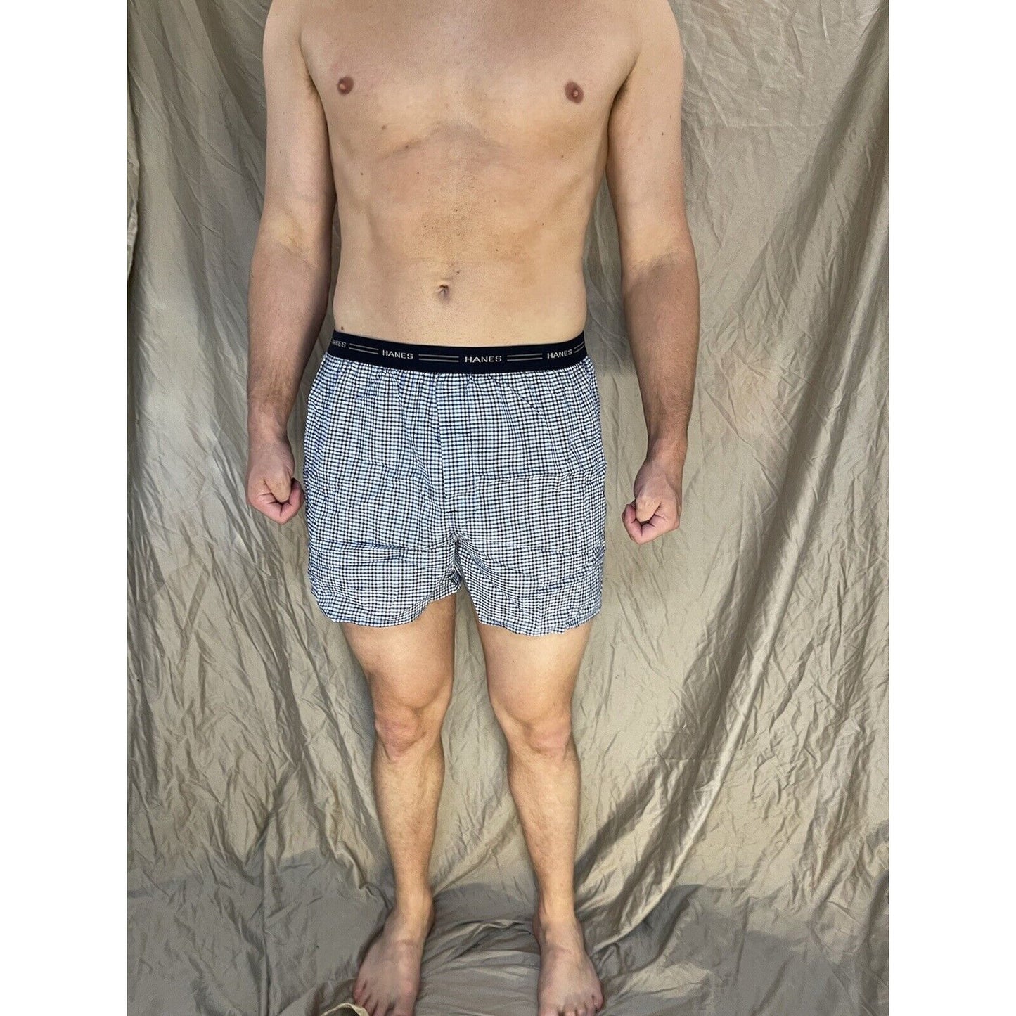 men's hanes blue plaid boxer shorts large confort flex