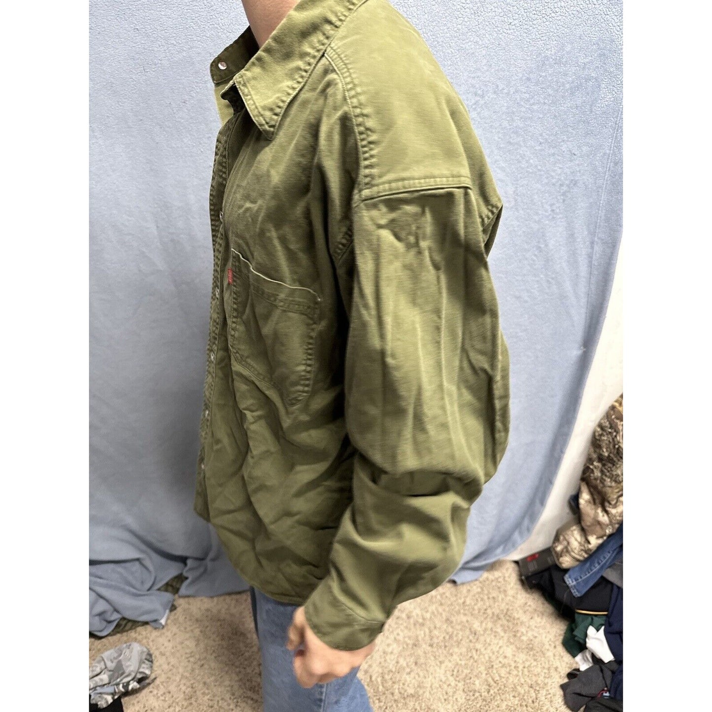 Men’s Drab Olive Green Levi’s Loose Fit Xl Cotton Button Up Long Sleeve Shirt