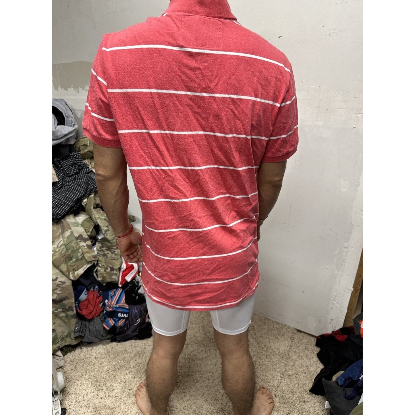 Men’s Vintage Fit American Eagle Polo Large Pink White Striped