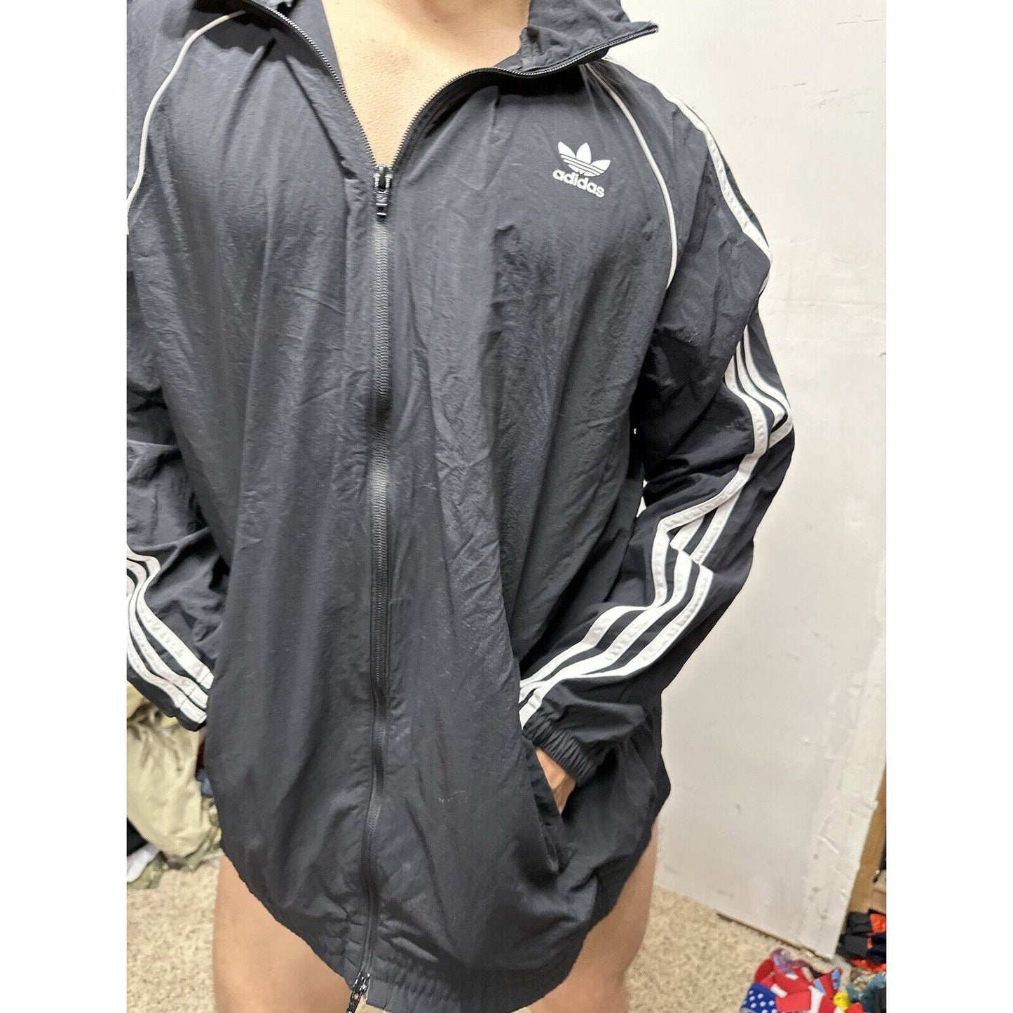 Adidas Men's Full Zip Hoodie Black /White Stripe