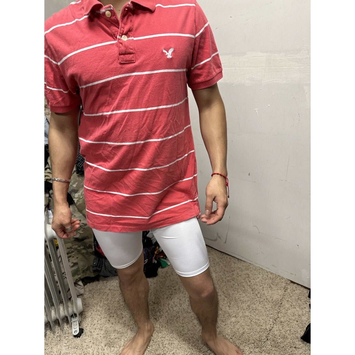 Men’s Vintage Fit American Eagle Polo Large Pink White Striped