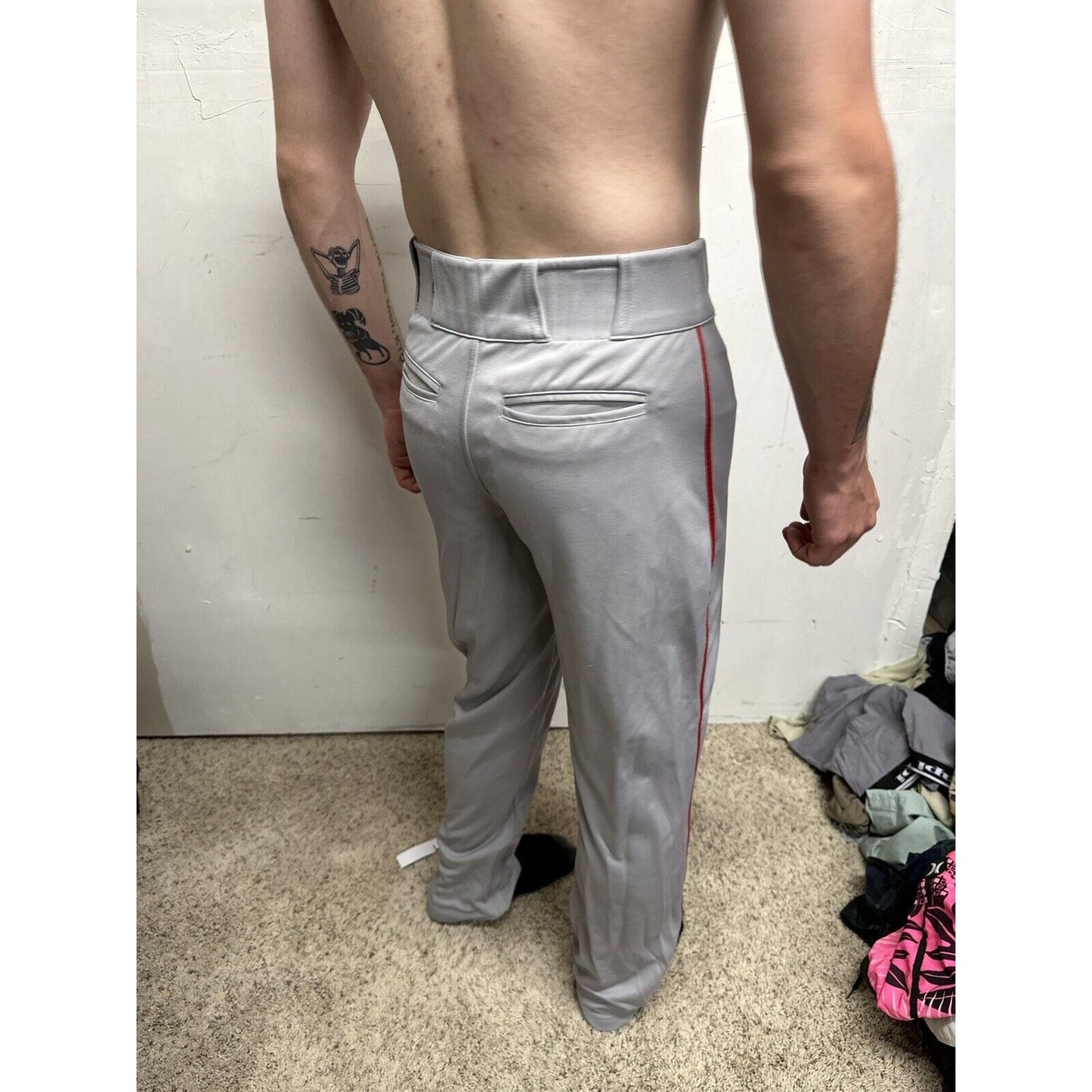 Men’s Chanmpro Adult Small Gray Baseball Pants Red Stripe