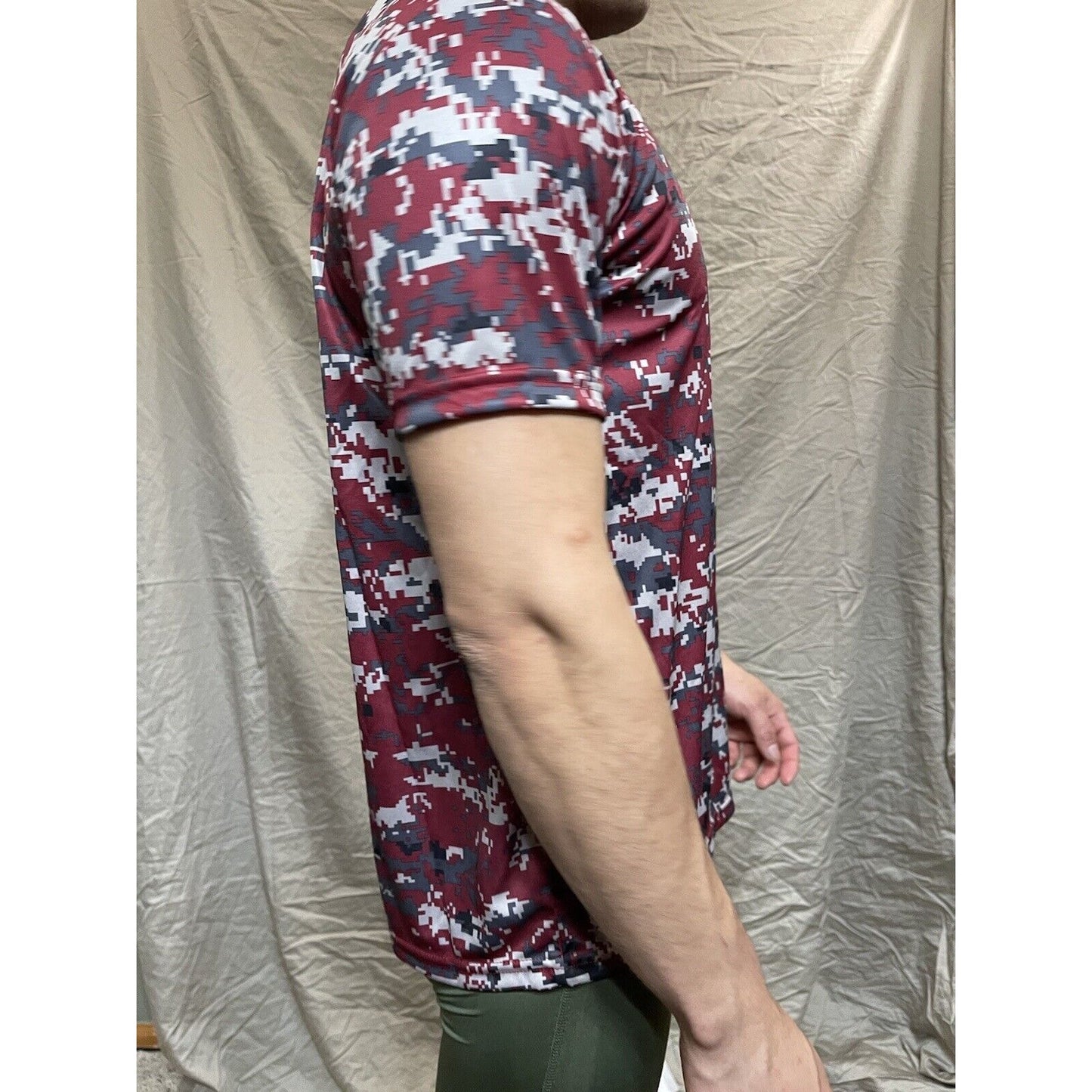Boy's Youth Large Camo Alleson Athletic Dark Red Compression Workout Shirt