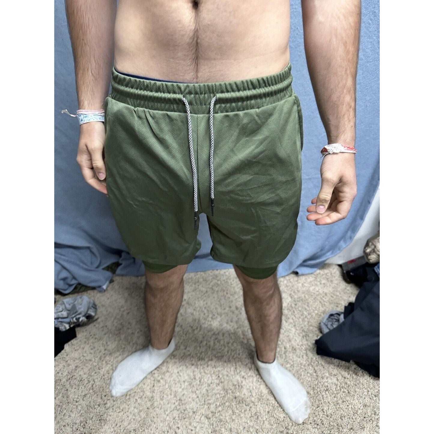 Men’s Olive Green Athletic Shorts Size Small With Built In Compression Liner