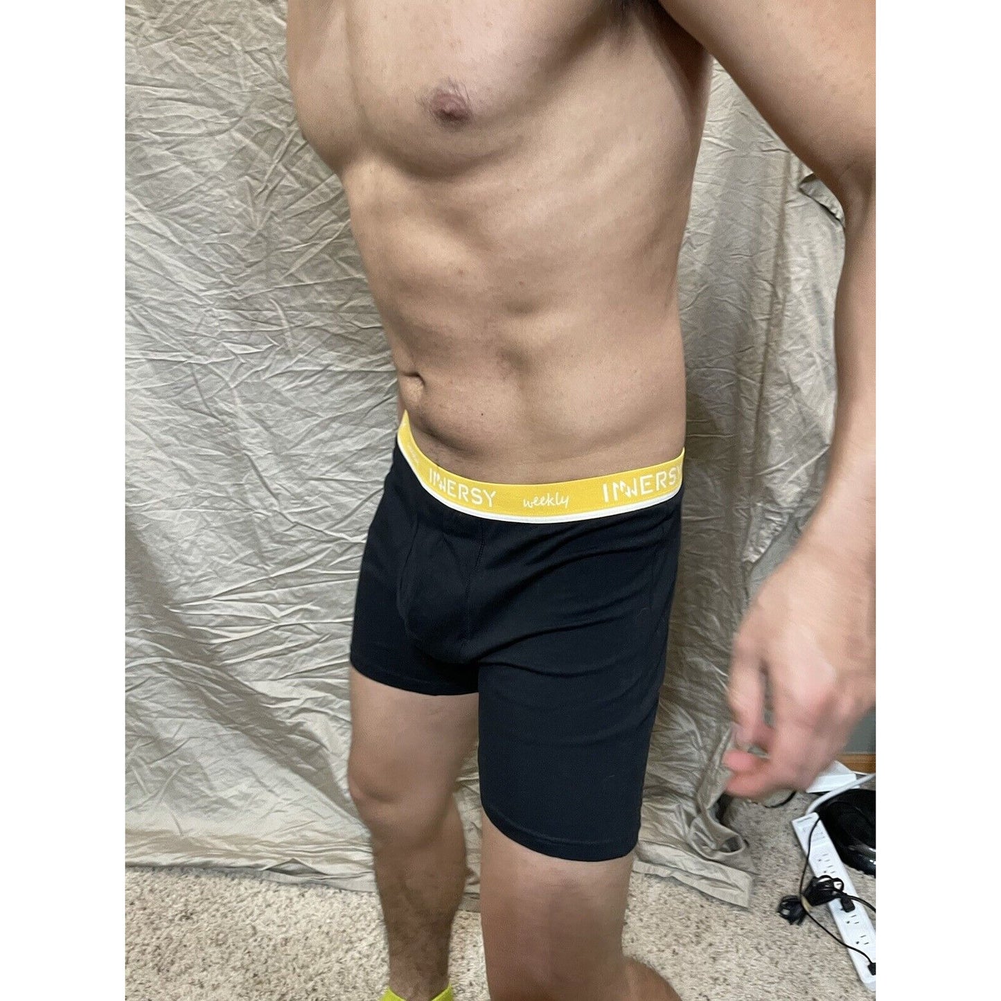 men's black large inersy weekly yellow back boxer briefs