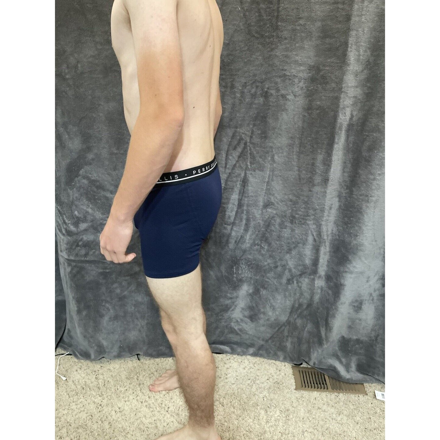 men's Large perry ellis dark blue compression boxer brief 5% spandex