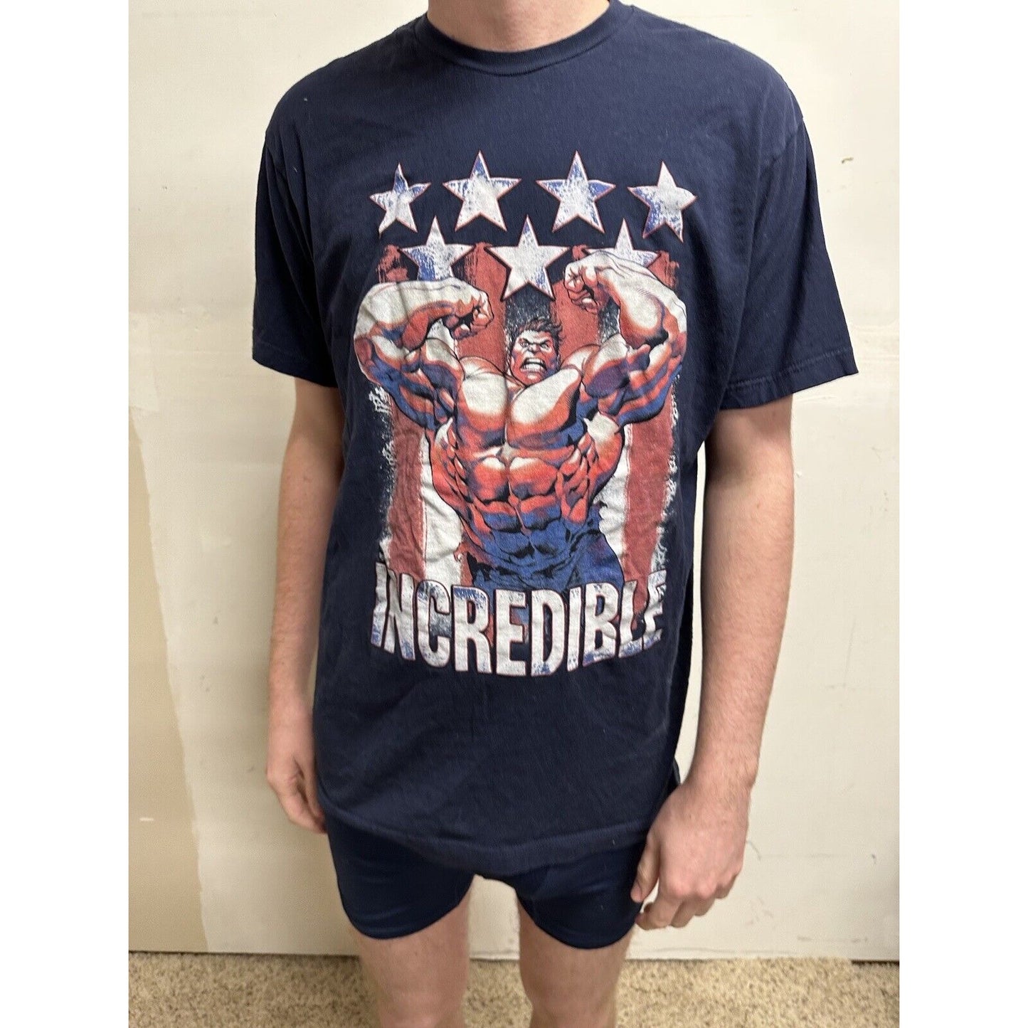 men’s tultex large dark blue incredible hulk tshirt short sleeve