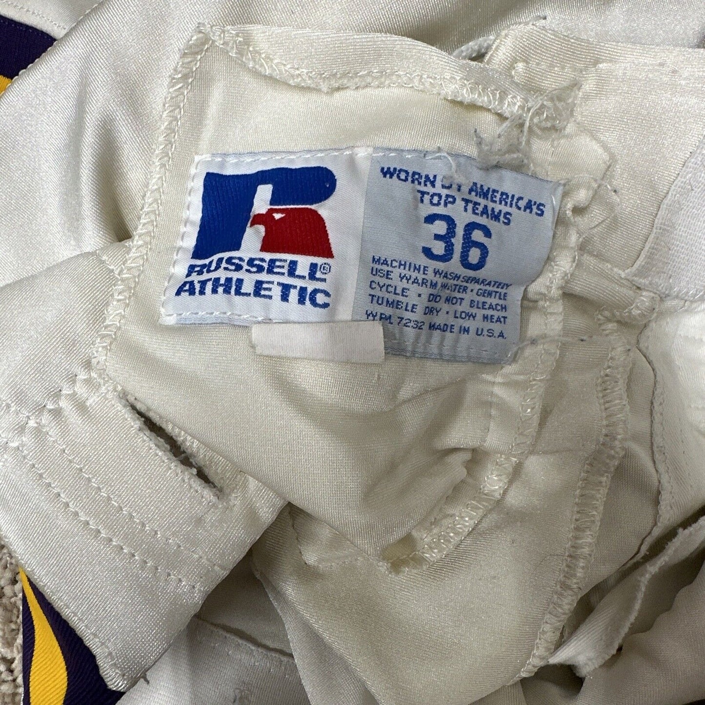 Men’s White Russell Athletics Size 36 Football Pants Gold Purple