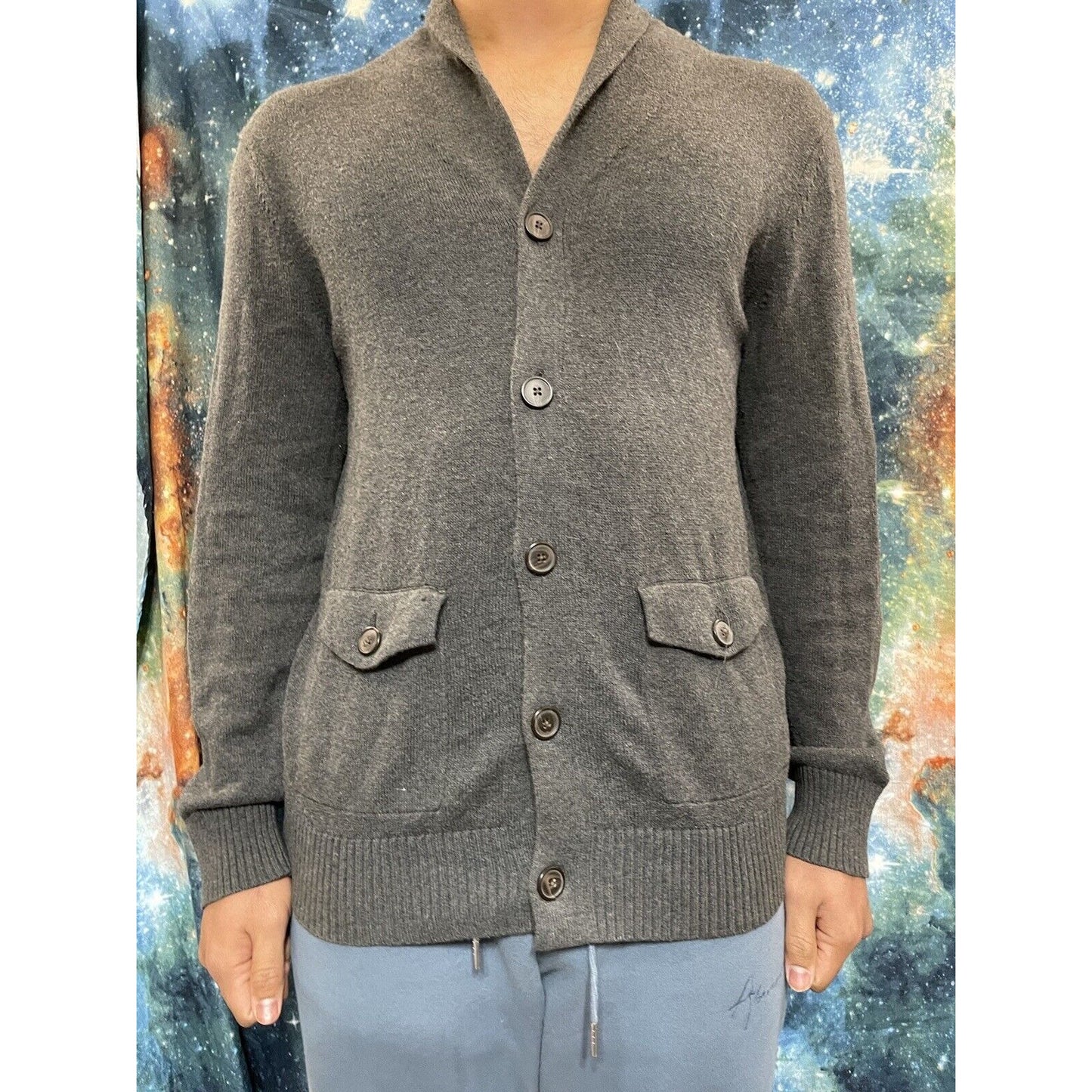 Men’s Banana Republic Medium Button up sweater long sleeve gray
